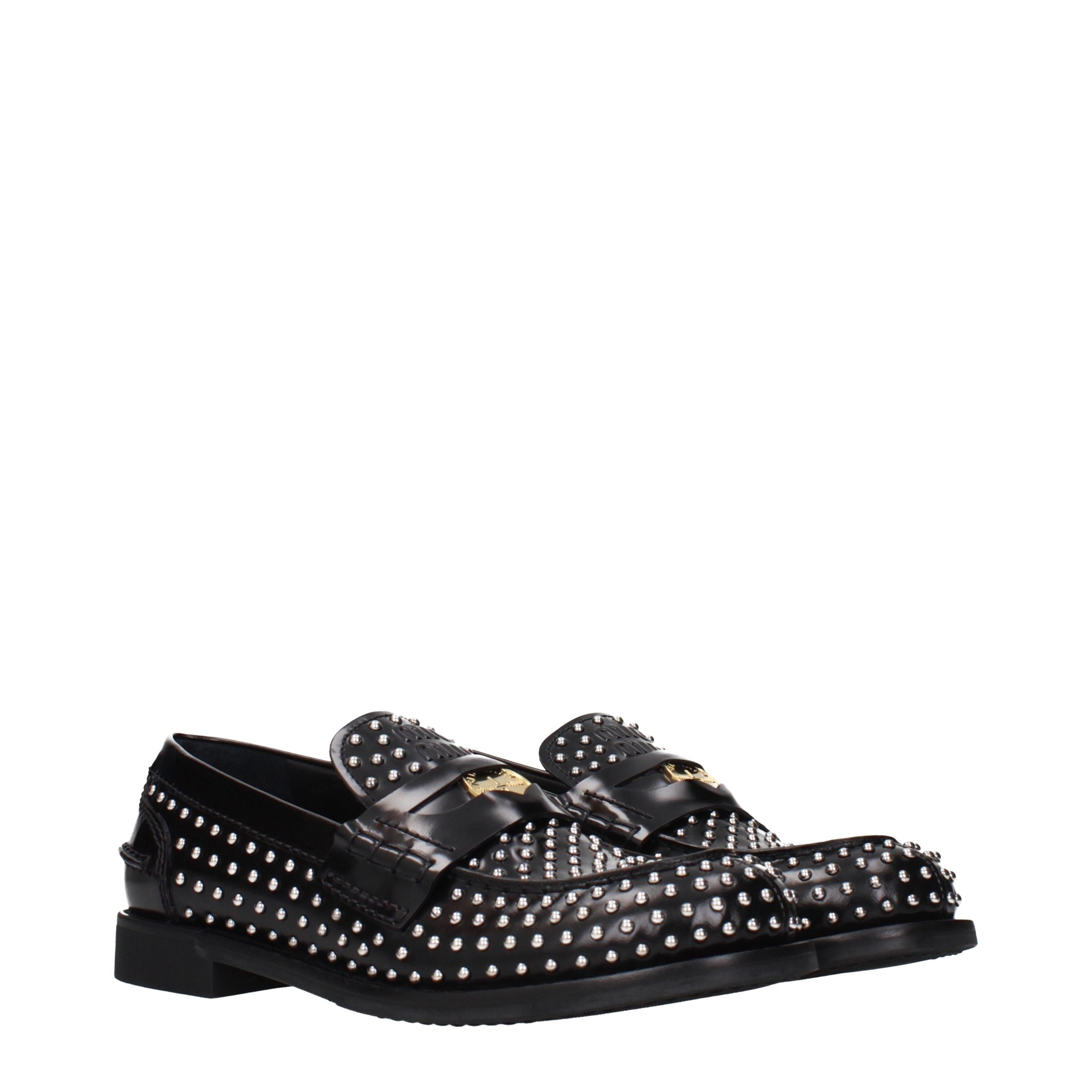 Schwarze Leder-Loafer mit Nieten und Logo