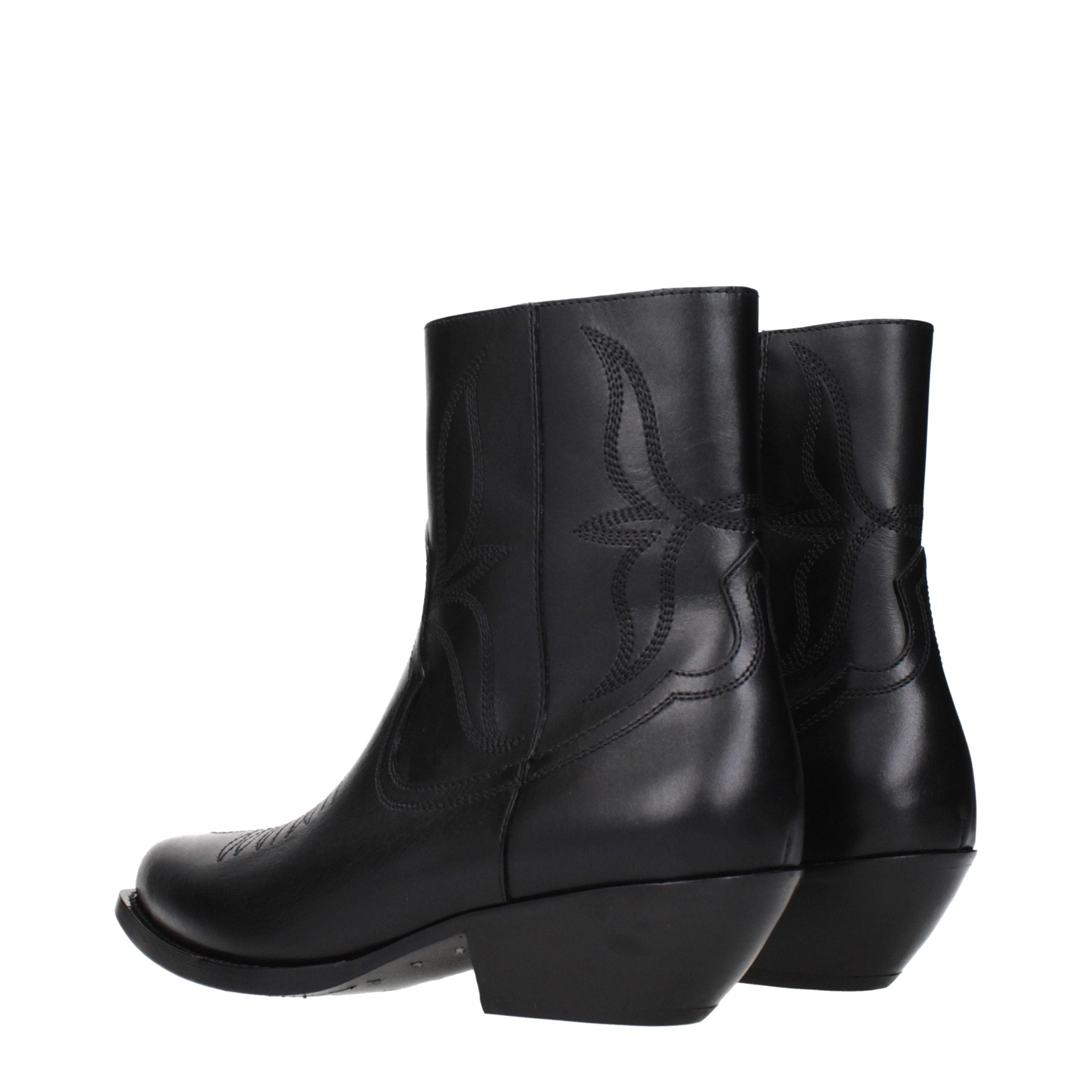 Black Leather Ankle Boots with Embellishment by Celine