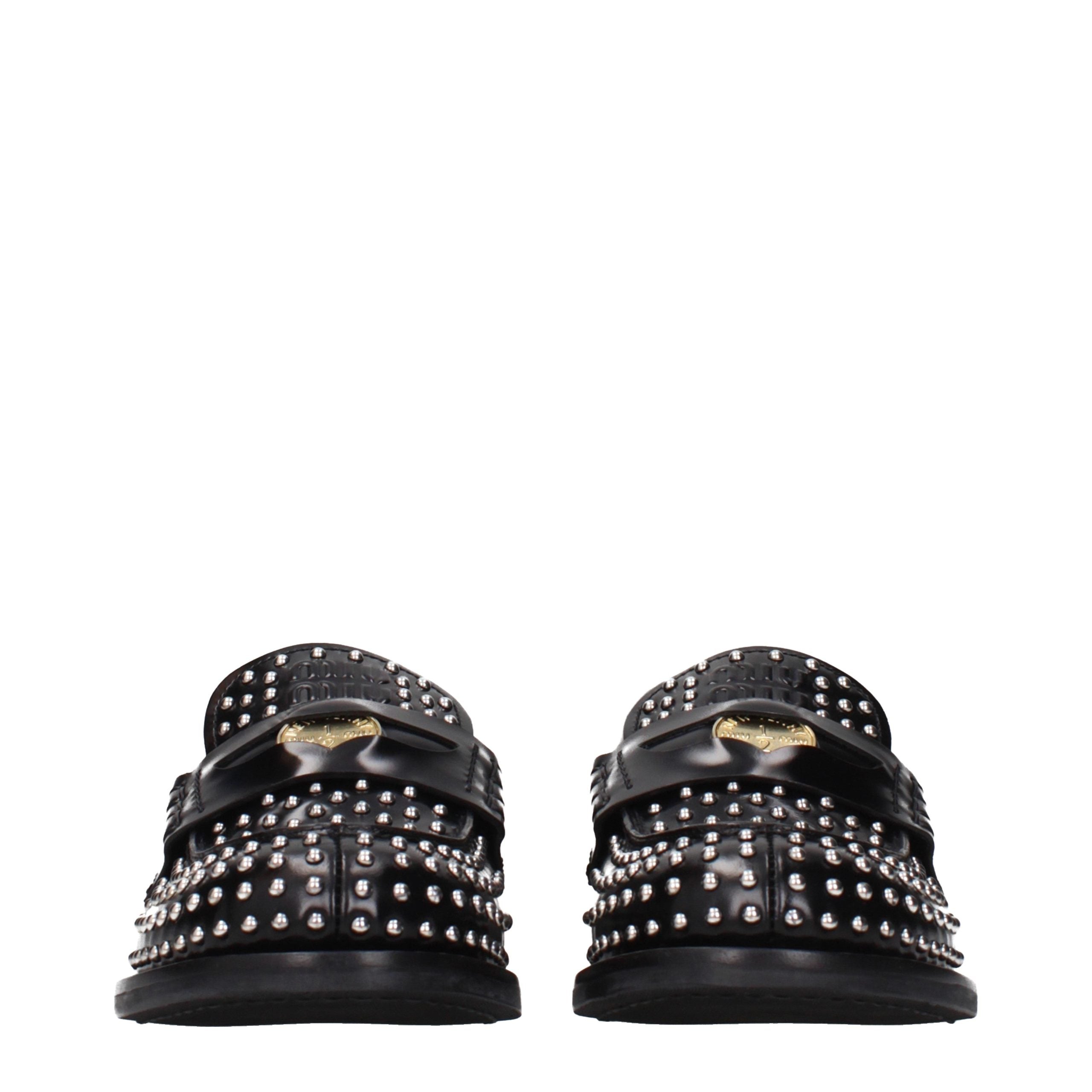 Black Leather Loafers with Studs and Logo