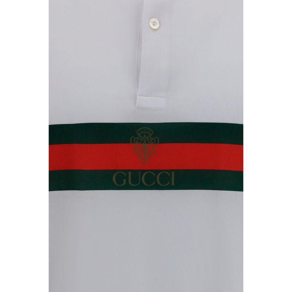 Weißes Baumwoll-Polohemd mit Gucci Web-Detail