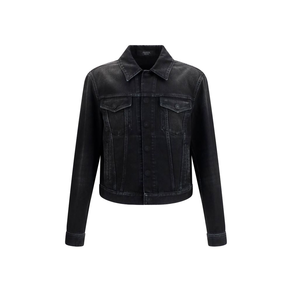 Blaue Jeansjacke aus Baumwolle mit Lederdetails