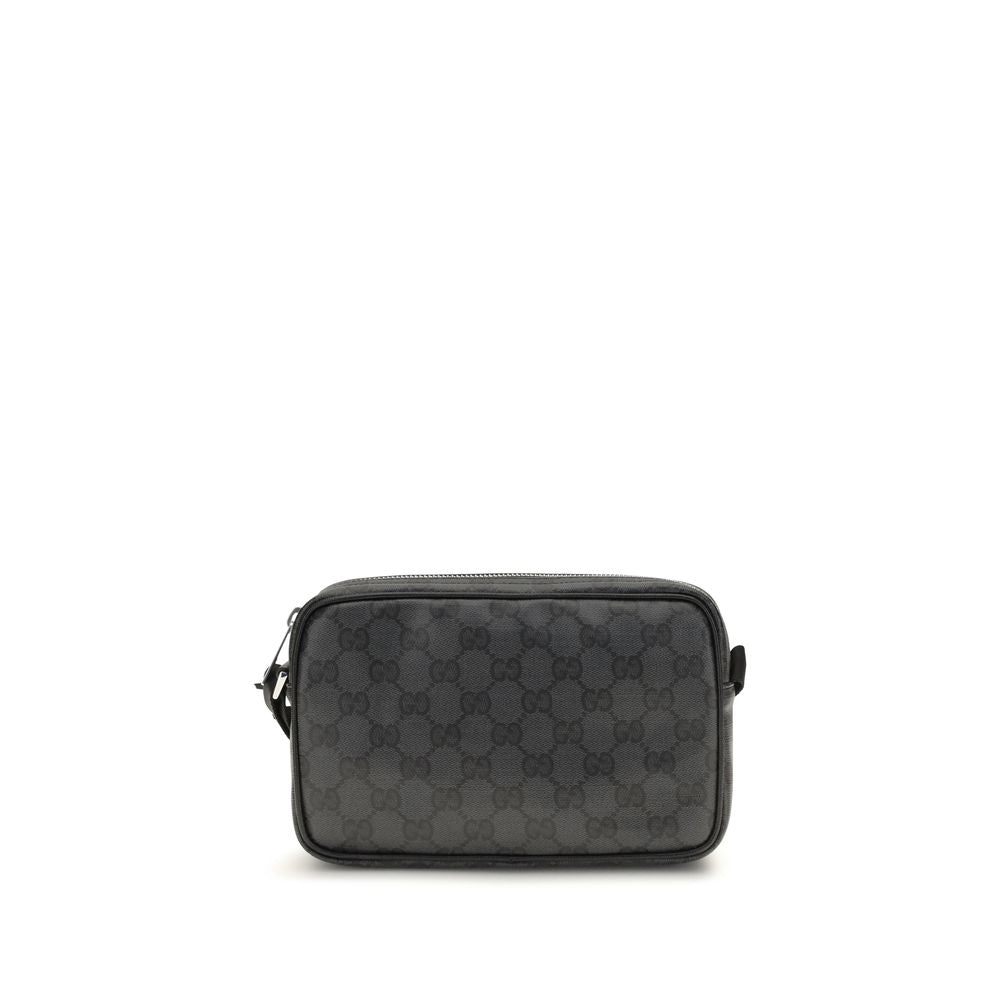 Schultertasche aus schwarzer Baumwolle mit Lederbesatz