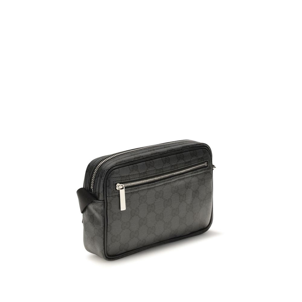 Black Cotton and Leather Mini Shoulder Bag