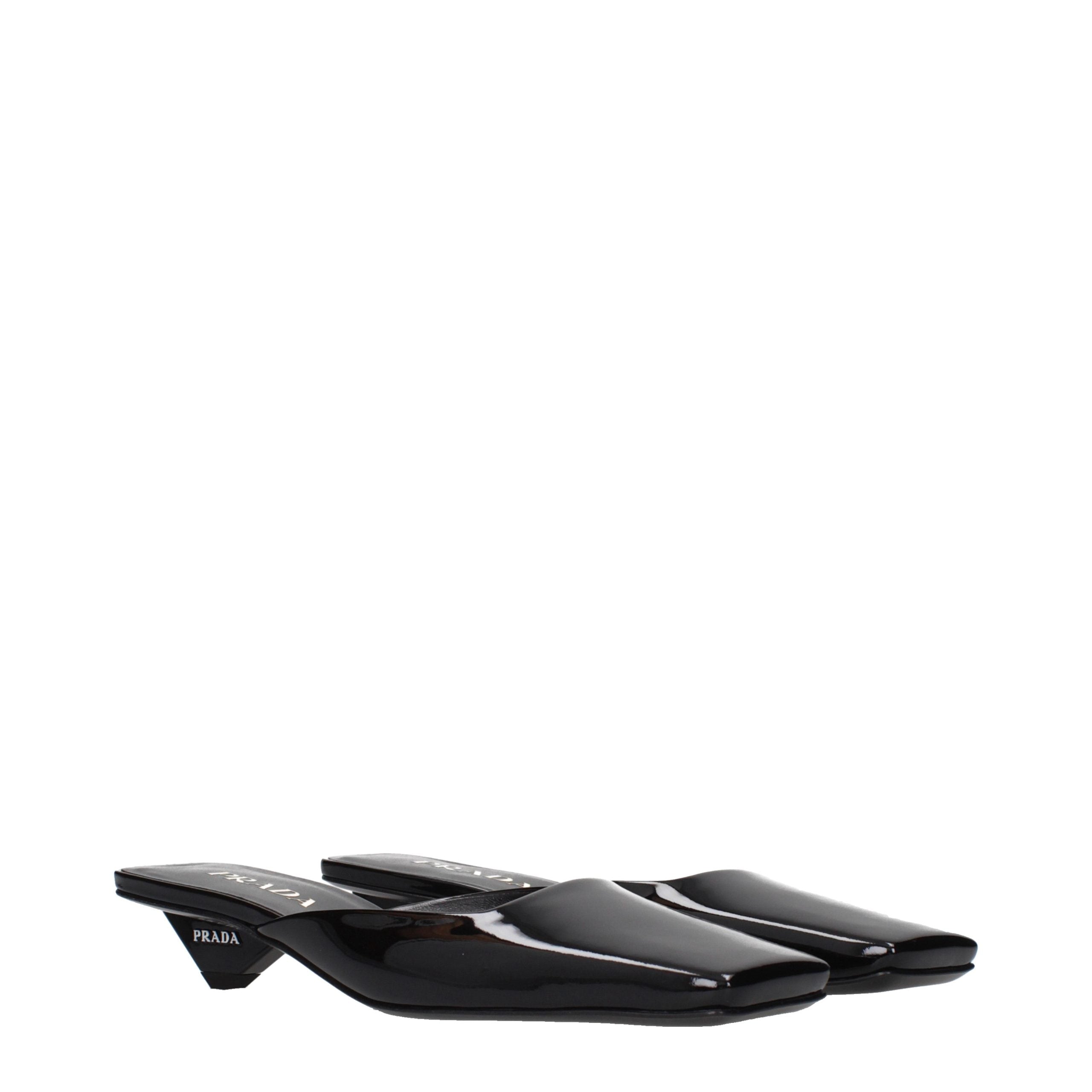 Black Leather Flat Sandals with Side Logo by Prada