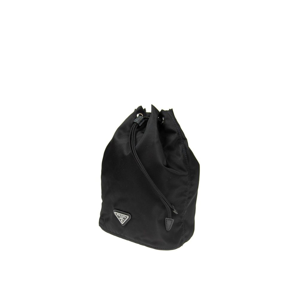 Black Synthetic Handbag with Leather Detail and Logo