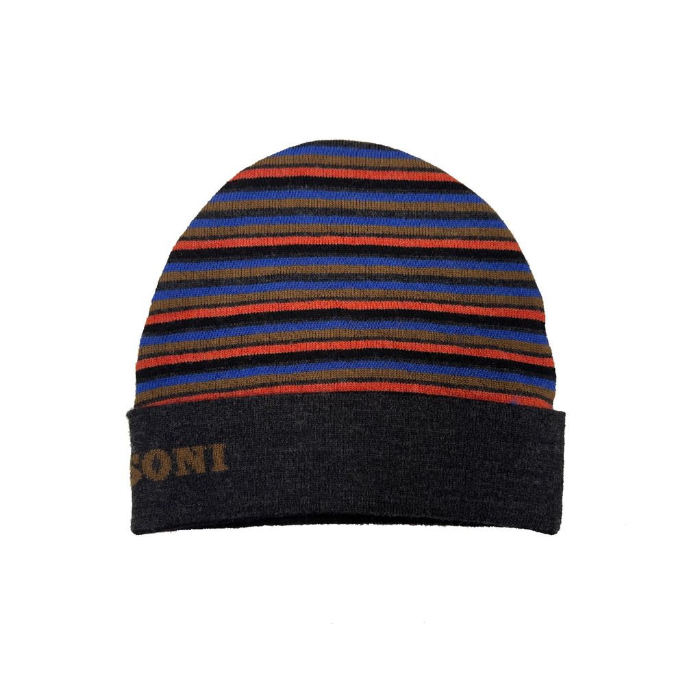 Gray Wool Beanie with Front Logo Detail