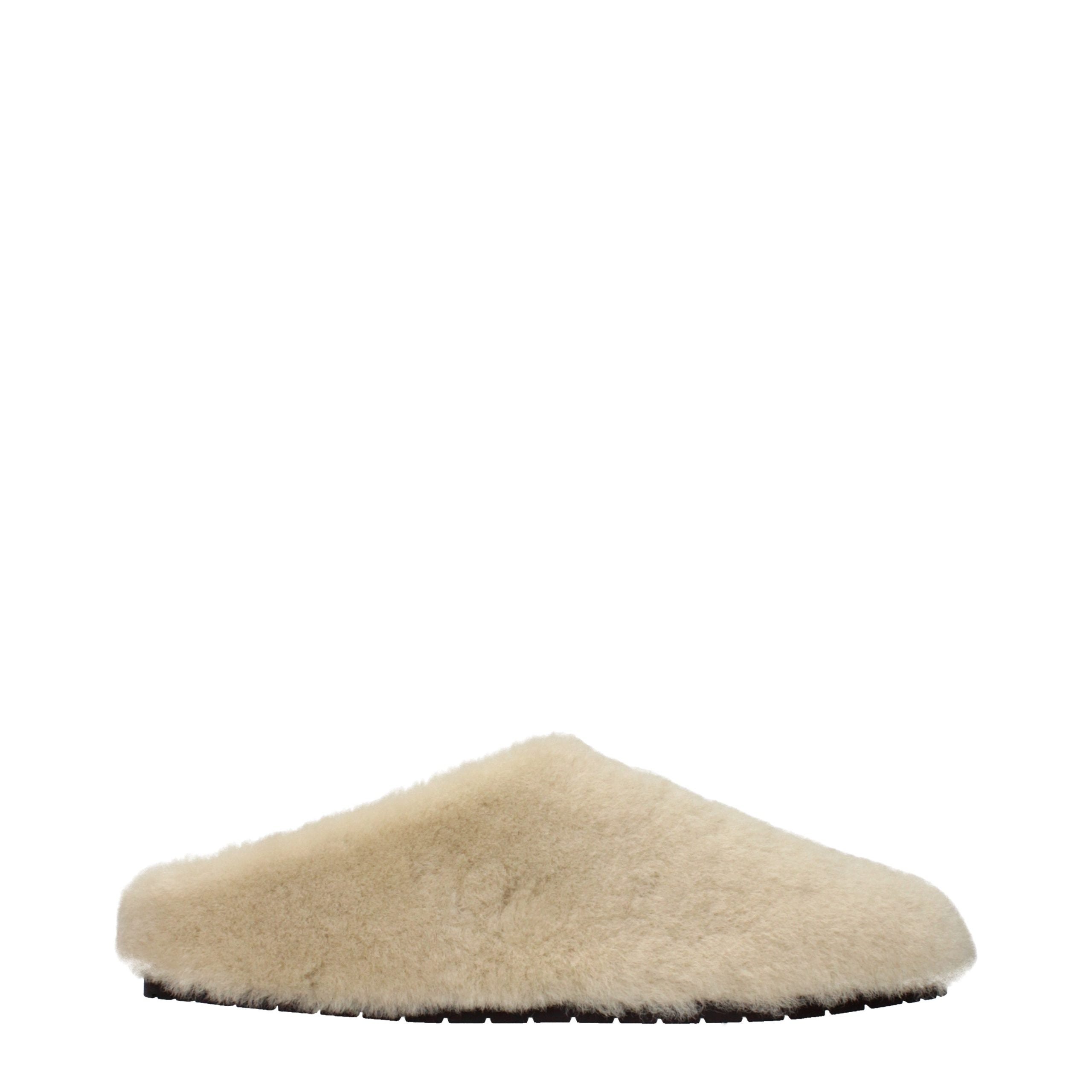Beige Prada Fur Slippers with Front Logo