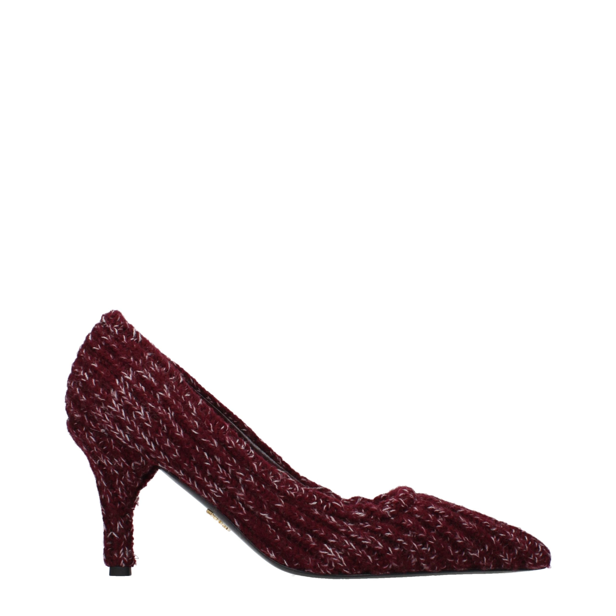 Red Synthetic Mid Heel Pumps by Prada