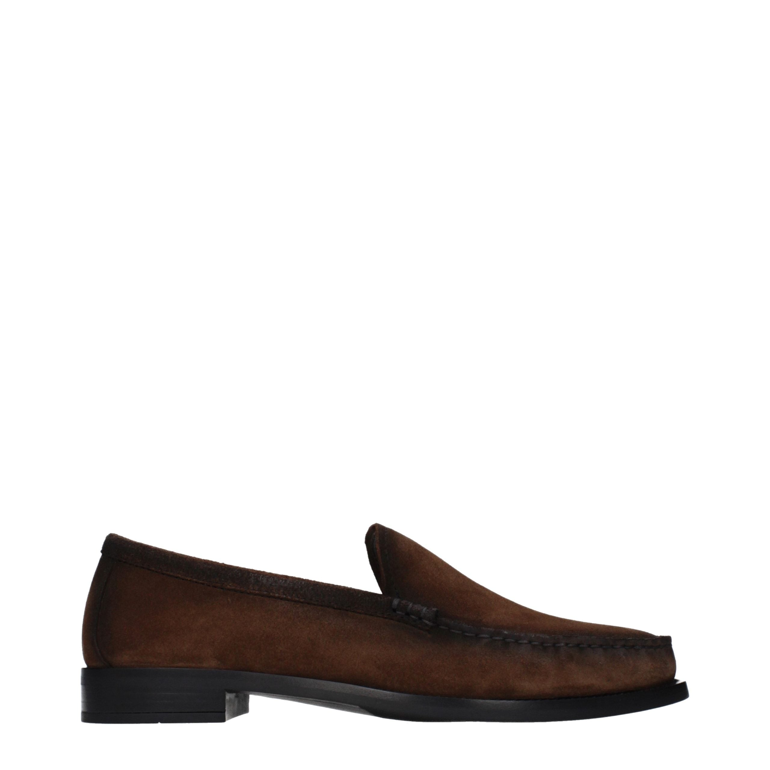 Brown Leather Loafers with Front Logo and Vintage Effect