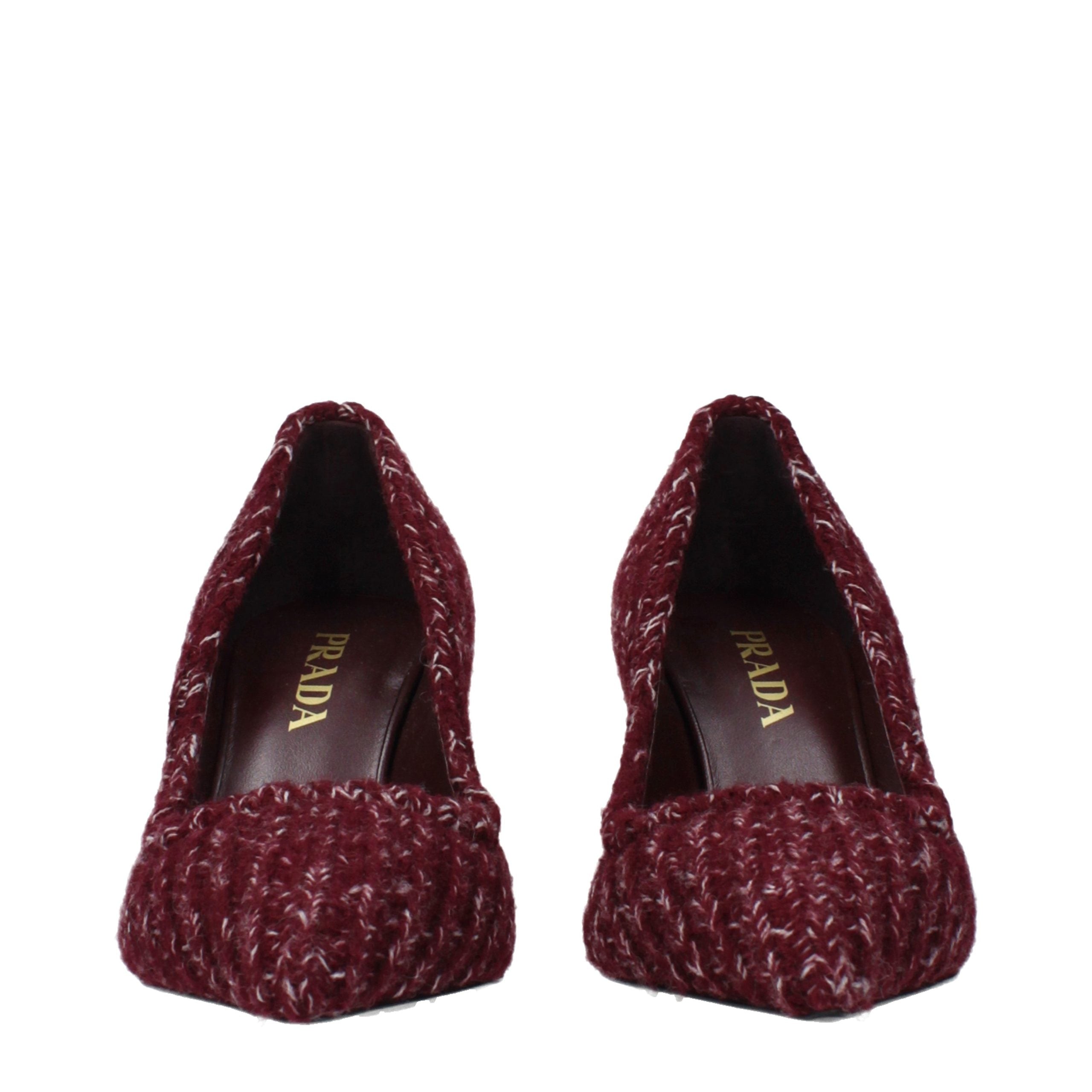 Red Synthetic Mid Heel Pumps by Prada