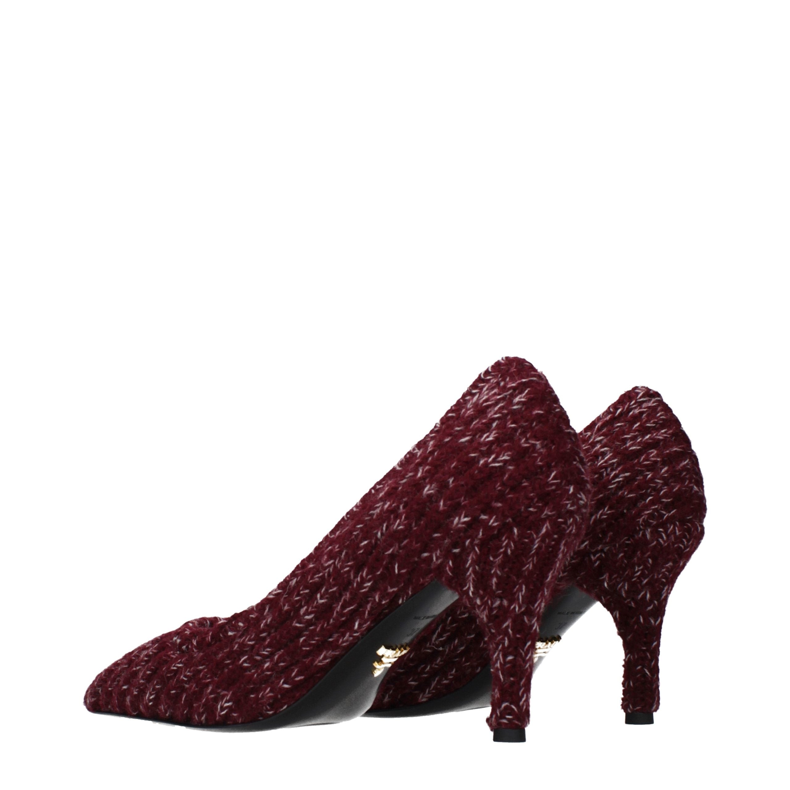 Red Synthetic Mid Heel Pumps by Prada