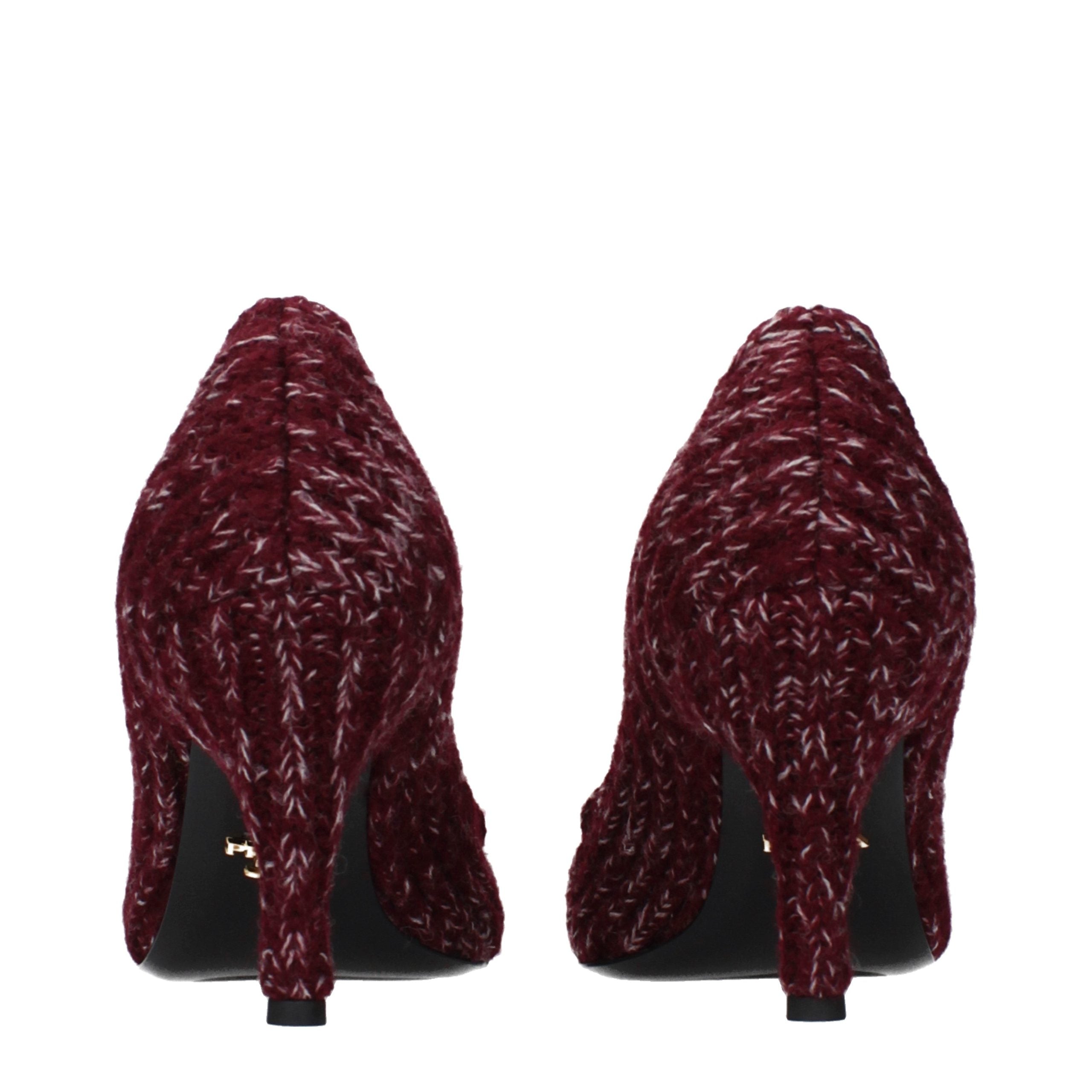 Red Synthetic Mid Heel Pumps by Prada