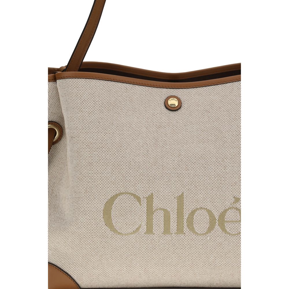 Beige Baumwoll-Einkaufstasche mit Lederdetails