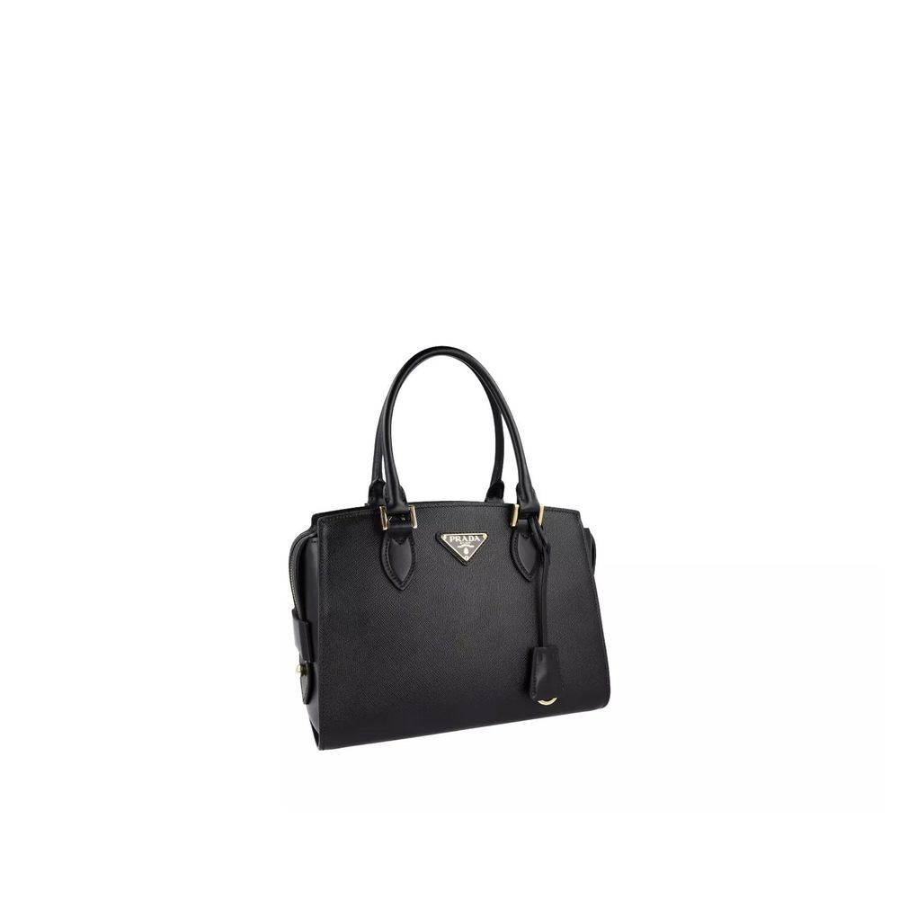 Black Leather Handbag with Top Handles