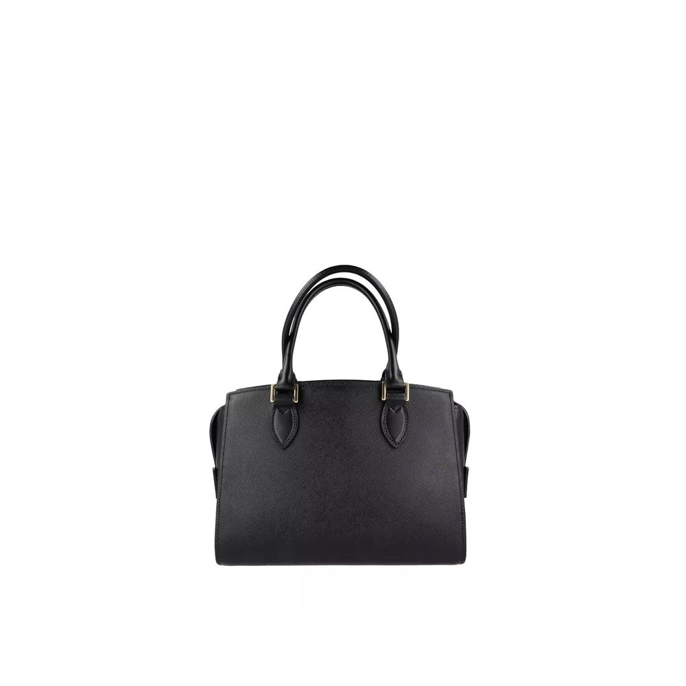 Black Leather Handbag with Top Handles