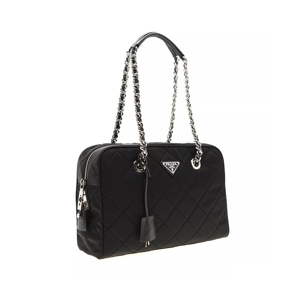 Black Synthetic Shoulder Bag with Chain Straps