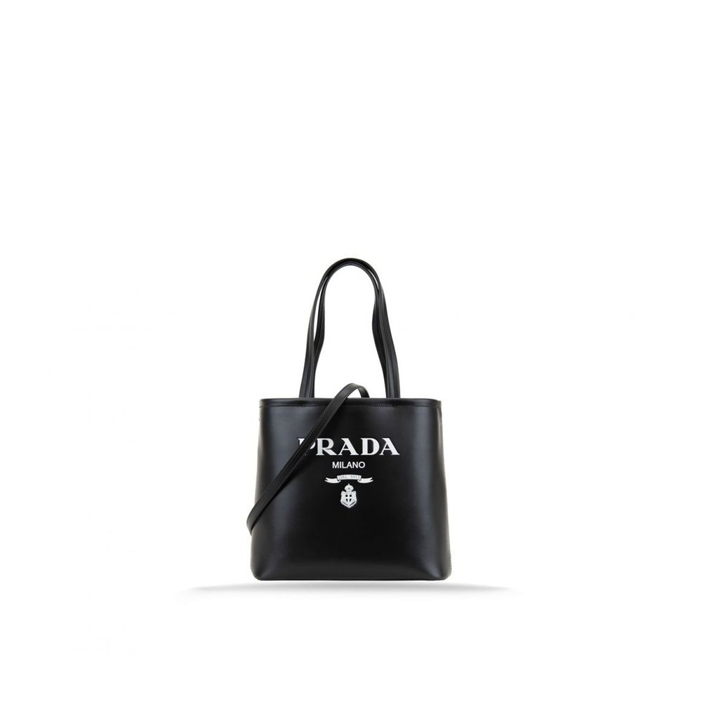Black Leather Tote Bag with Detachable Strap
