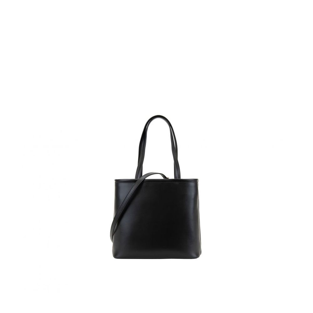 Black Leather Tote Bag with Detachable Strap