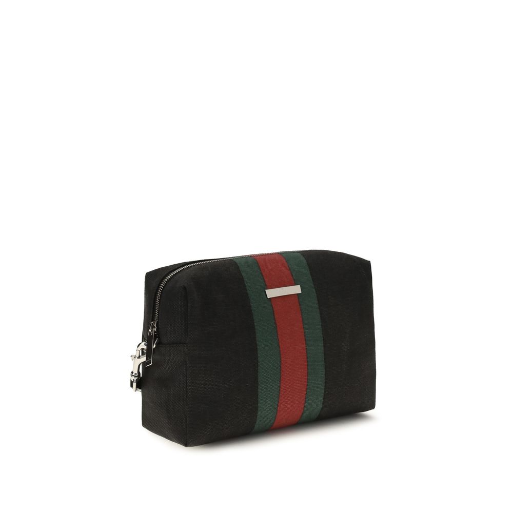 Schwarze Gucci Positano Tasche aus Baumwolle mit Lederbesatz