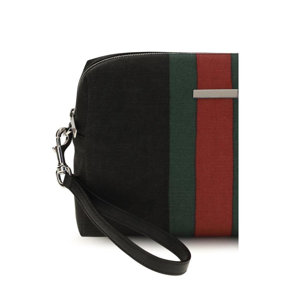 Schwarze Gucci Positano Tasche aus Baumwolle mit Lederbesatz