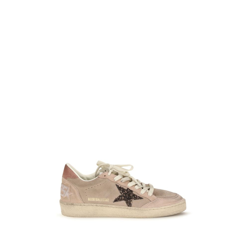 Beige Leather Low Top Sneakers with Sequined Star