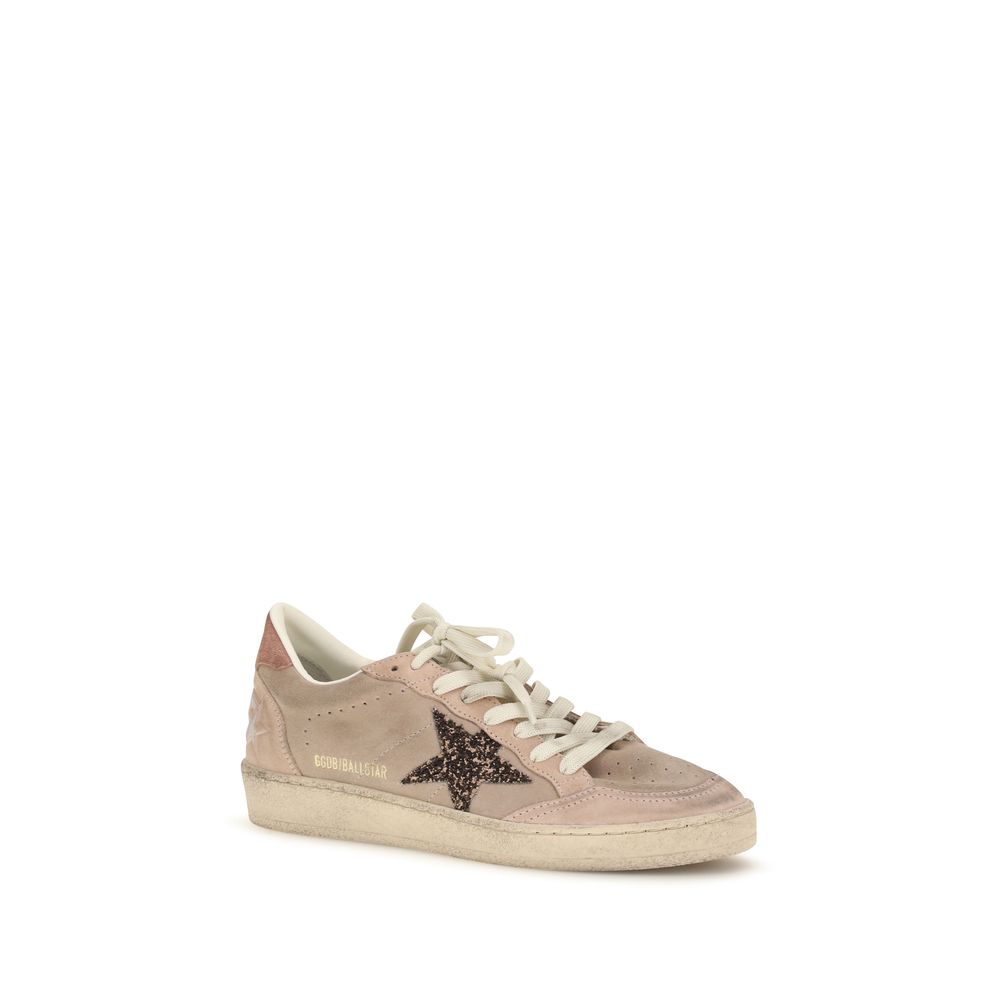 Beige Leather Low Top Sneakers with Sequined Star