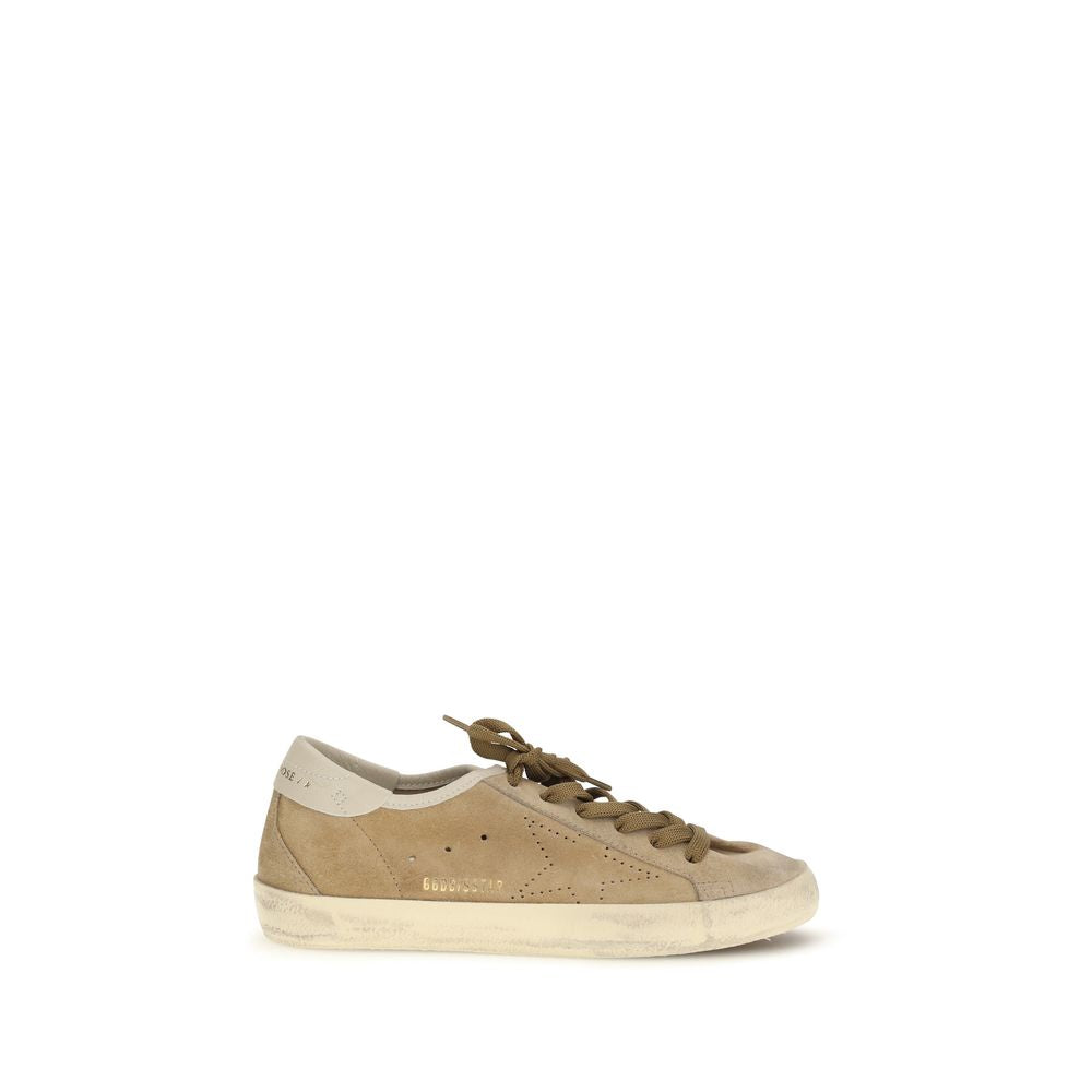 Beige Leather Low Top Sneakers with Perforated Star