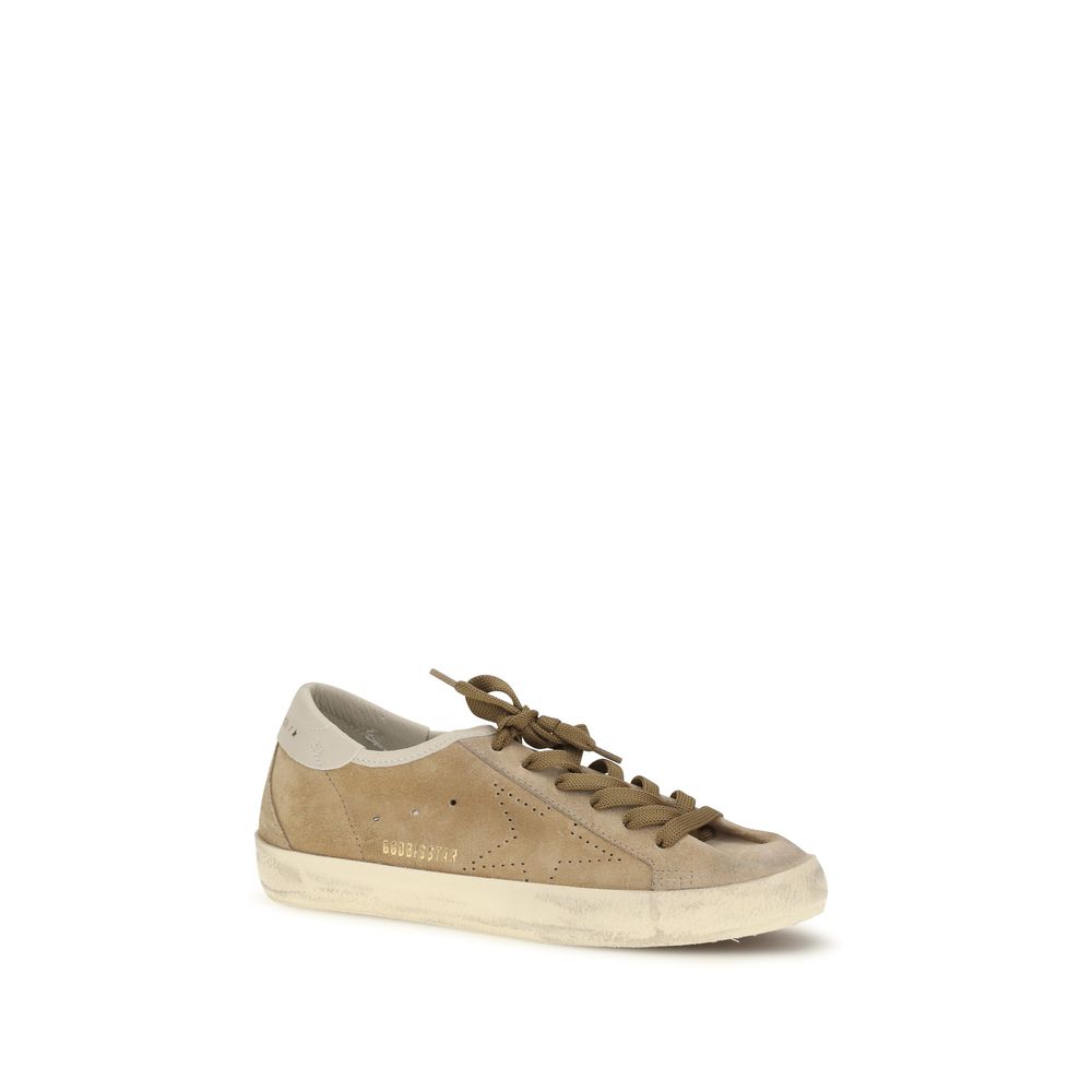 Beige Leather Low Top Sneakers with Perforated Star