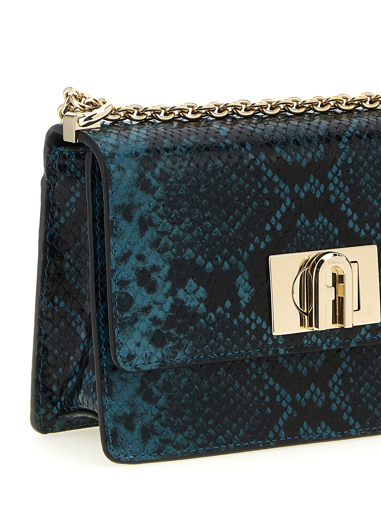 Furla Blue 1927 Mini Python Print Leather Crossbody Bag