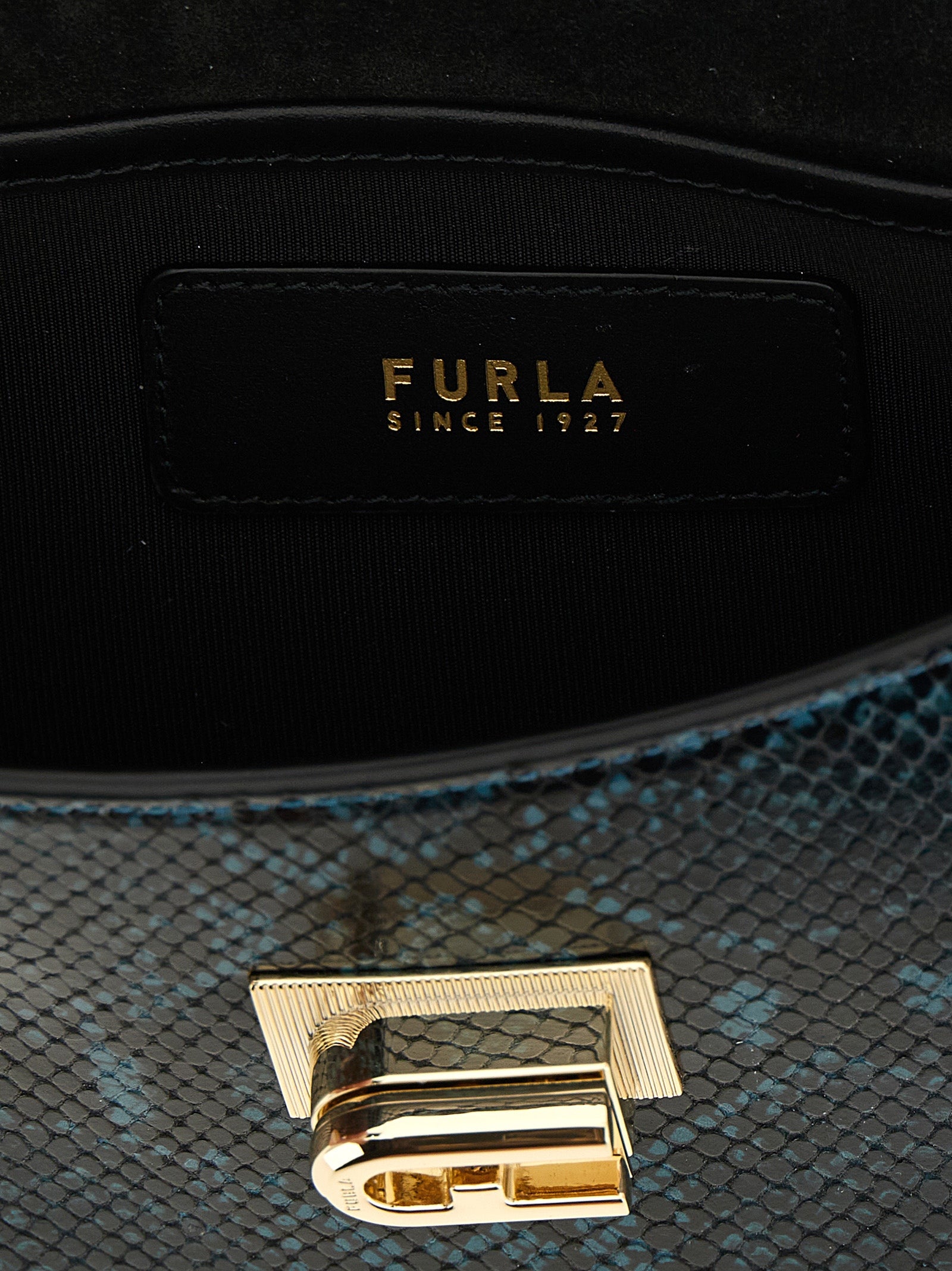 Furla Blue 1927 Mini Python Print Leather Crossbody Bag