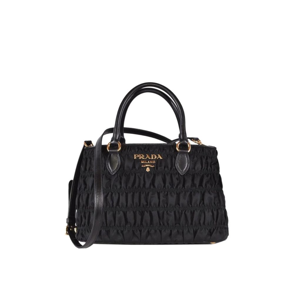 Black Synthetic Handbag with Leather Detail