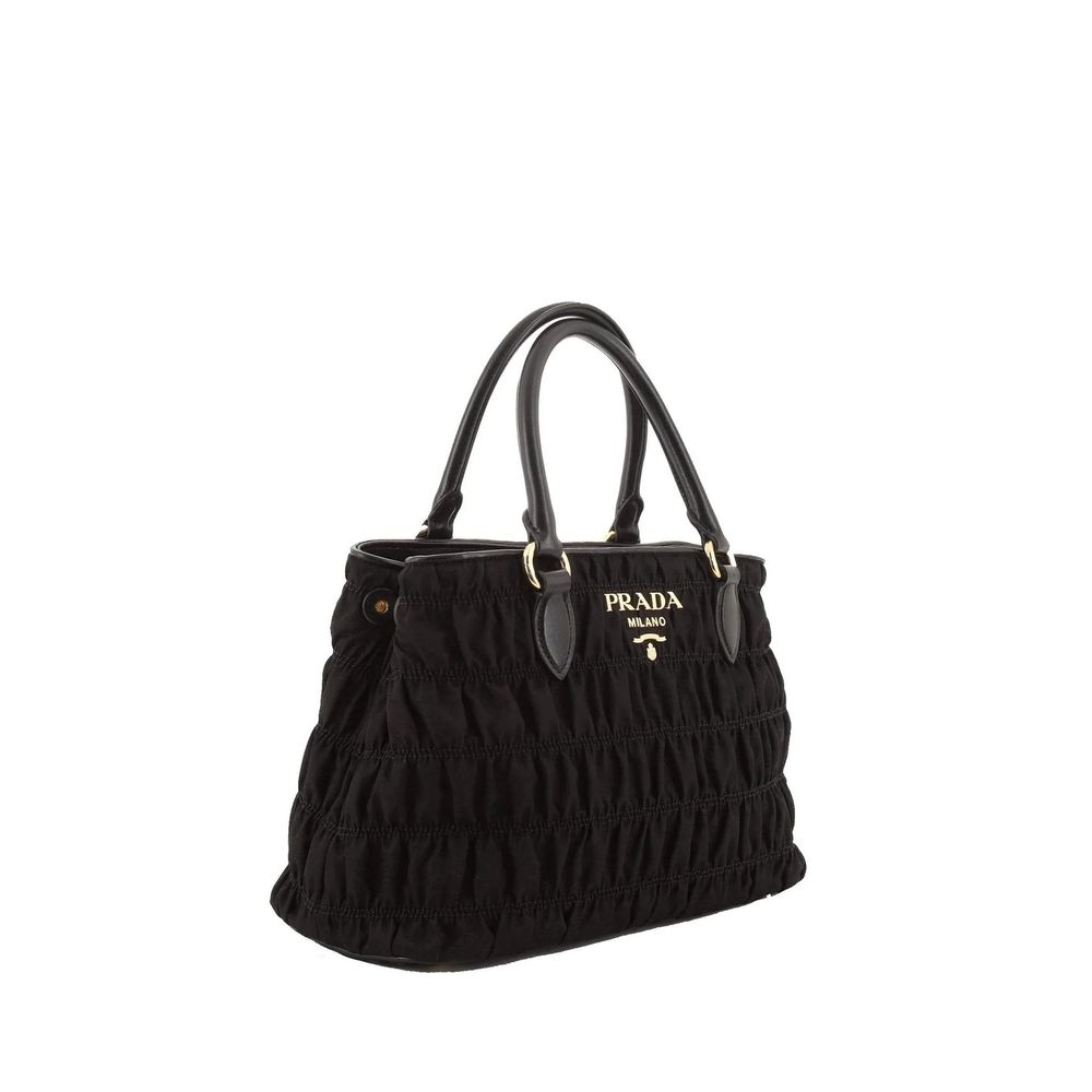 Black Synthetic Handbag with Leather Detail