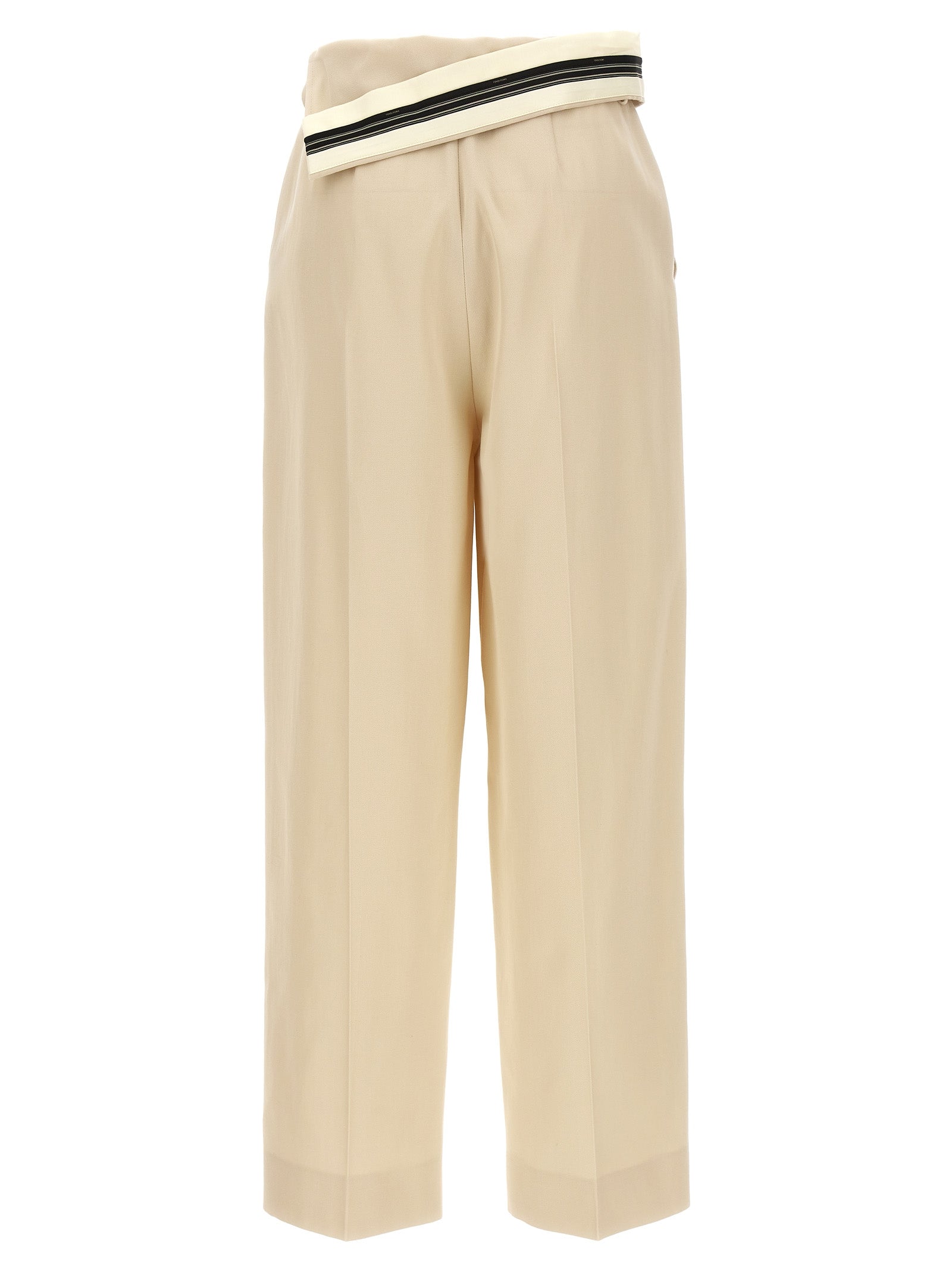 Beige Wool Casual Pants