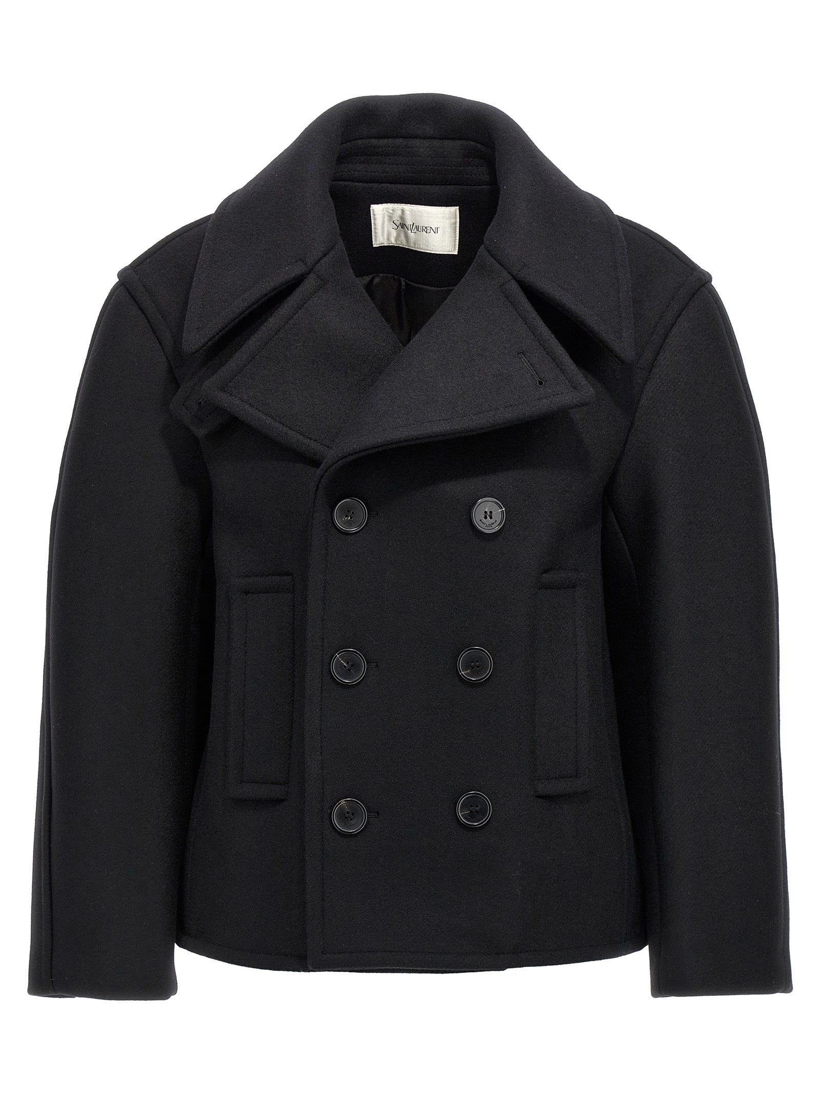 Manteau en laine vierge noir Saint Laurent