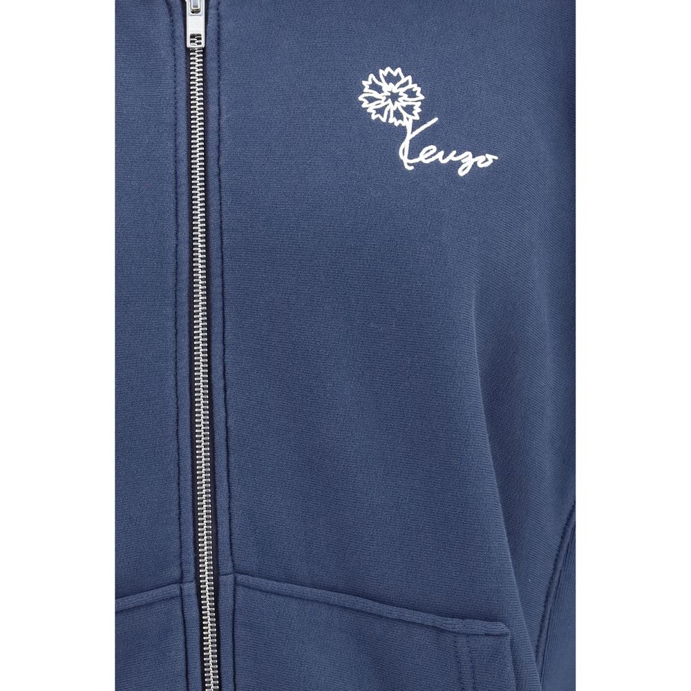 Blauer Baumwoll-Kenzo-Tulpen-Kapuzenpulli mit Reißverschluss