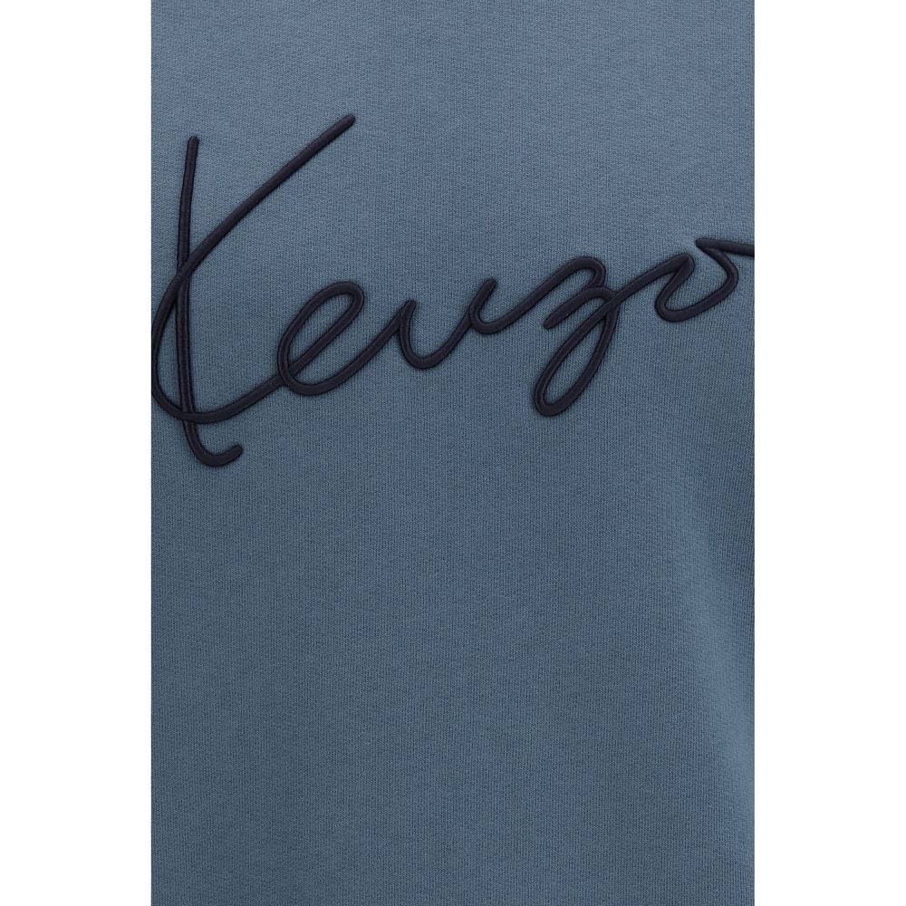 Blue Cotton Sweatshirt with Kenzo Embroidered Logo