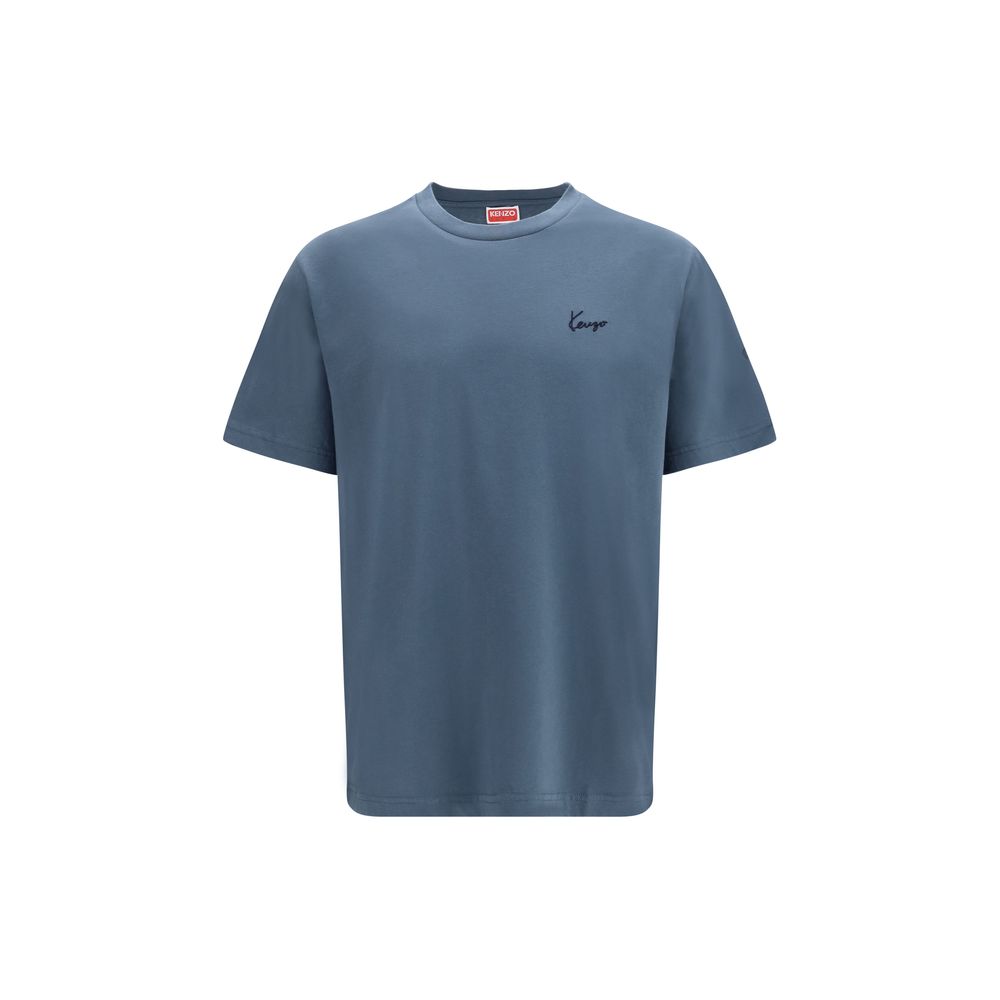 Blue Cotton T-Shirt with Kenzo Embroidery