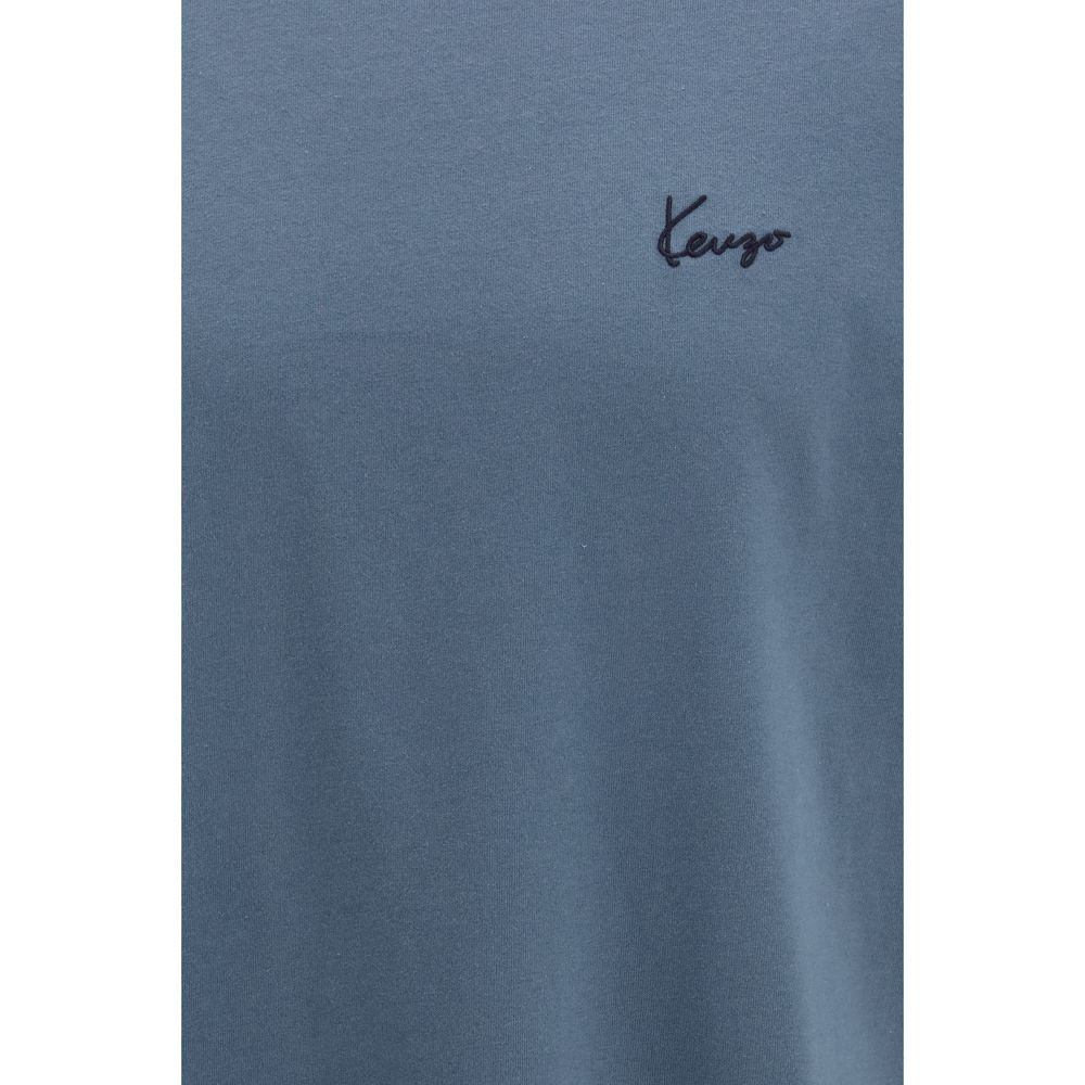 Blaues Baumwoll-T-Shirt mit Kenzo-Stickerei