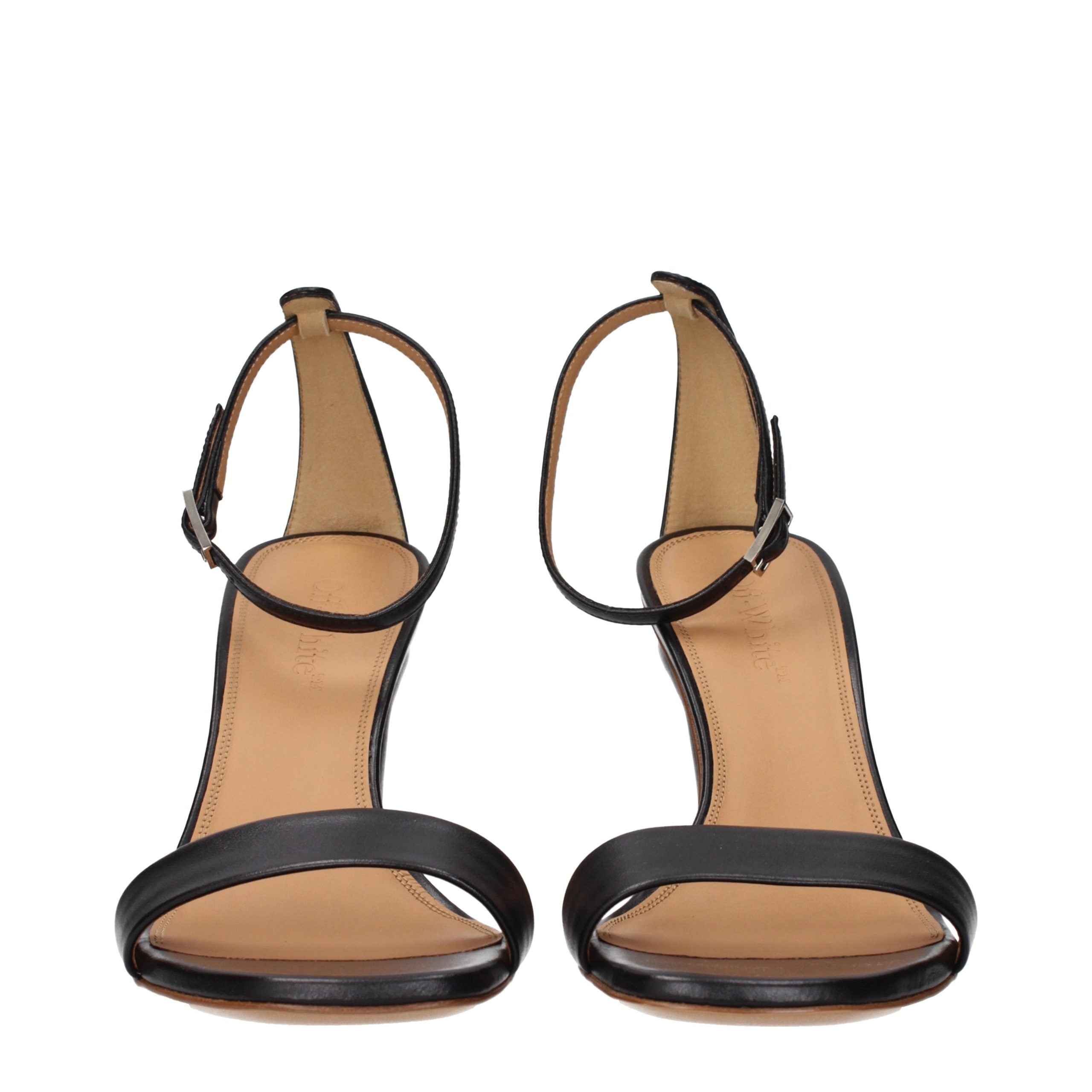 Black Leather Stiletto Sandals with Back Logo