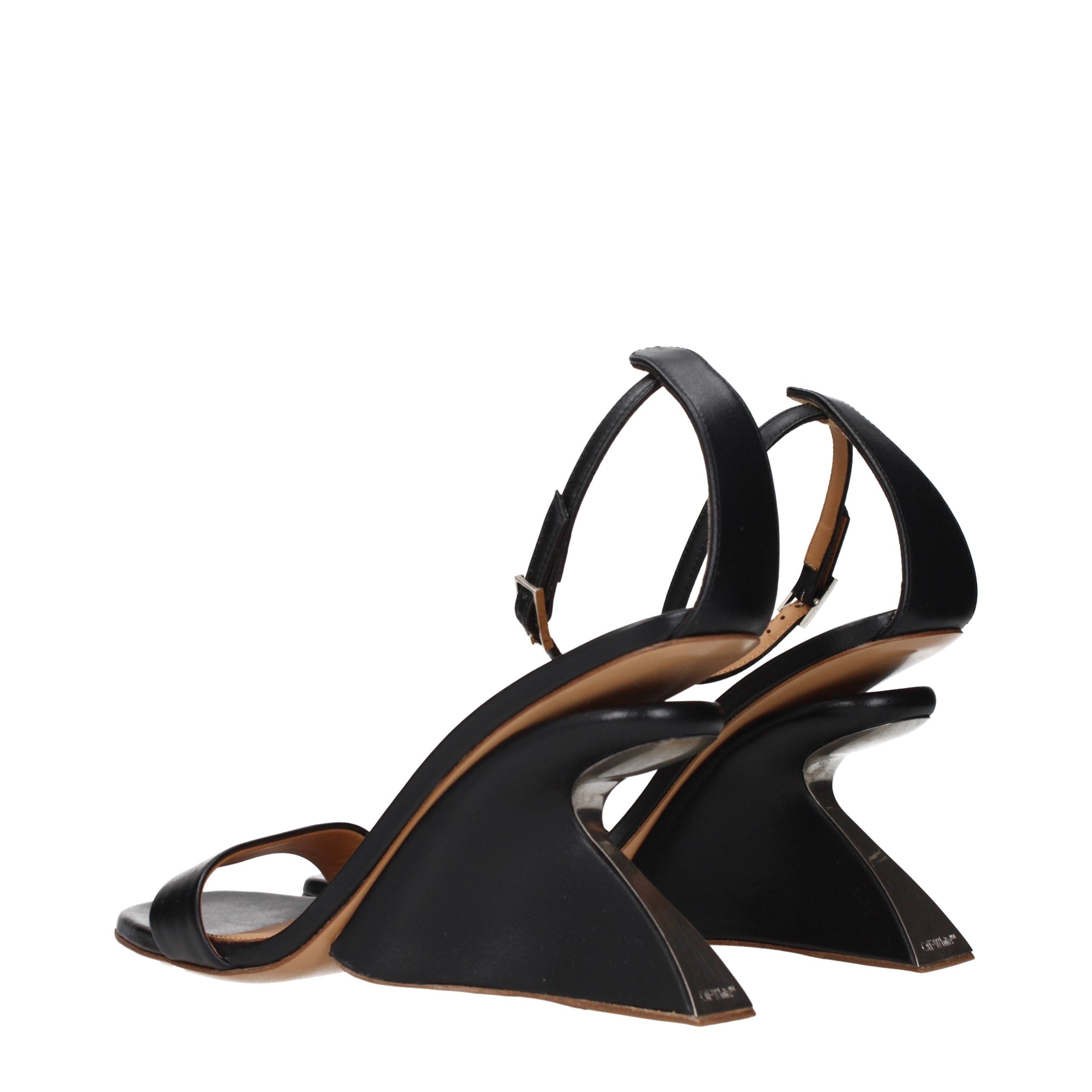 Black Leather Stiletto Sandals with Back Logo