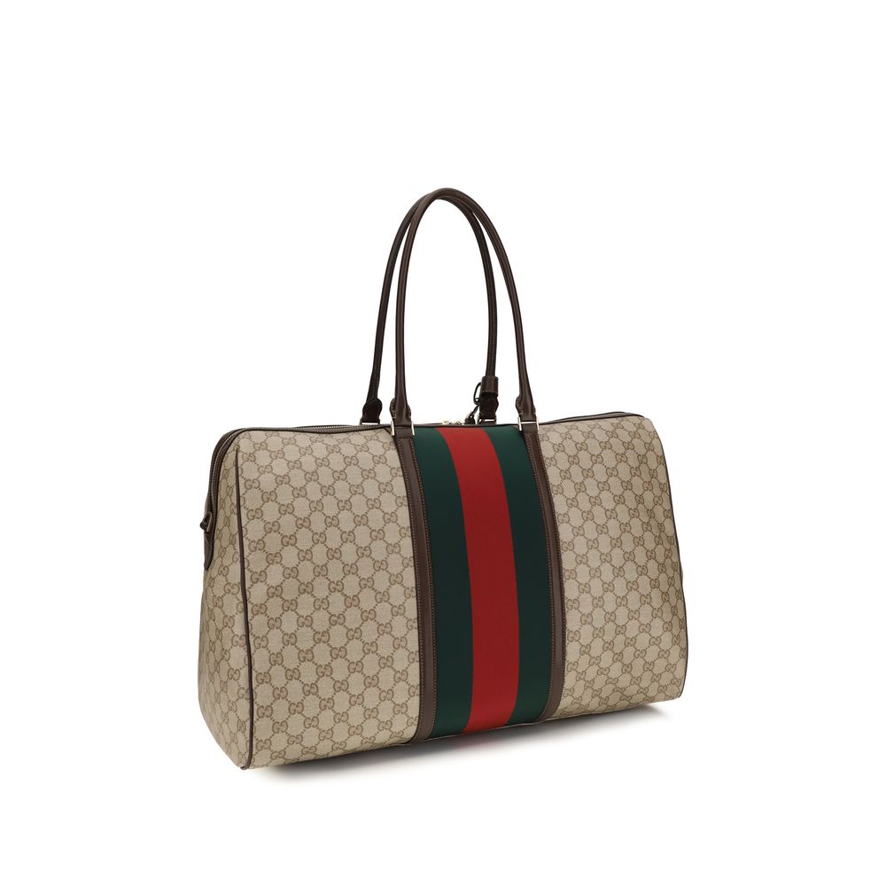 Beige GG Travel Shoulder Bag with Leather Trim