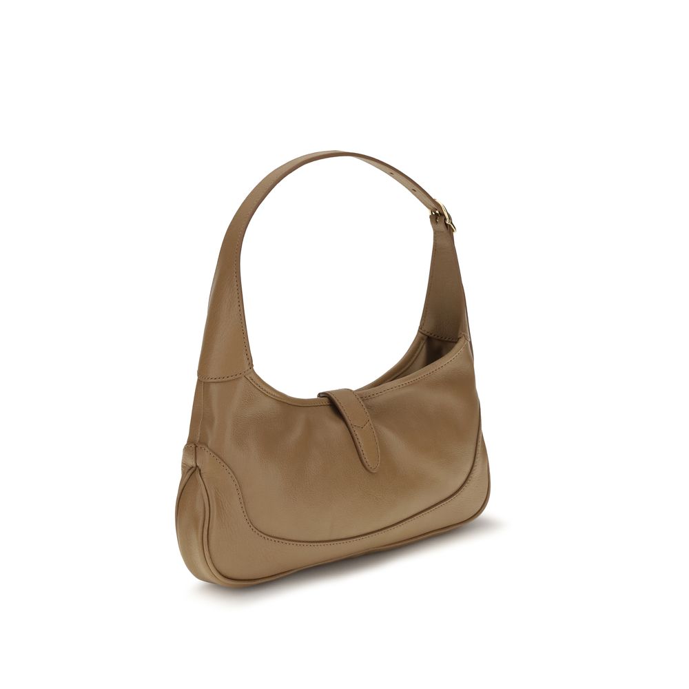 Beige Leather Handbag with Gold-Tone Hardware