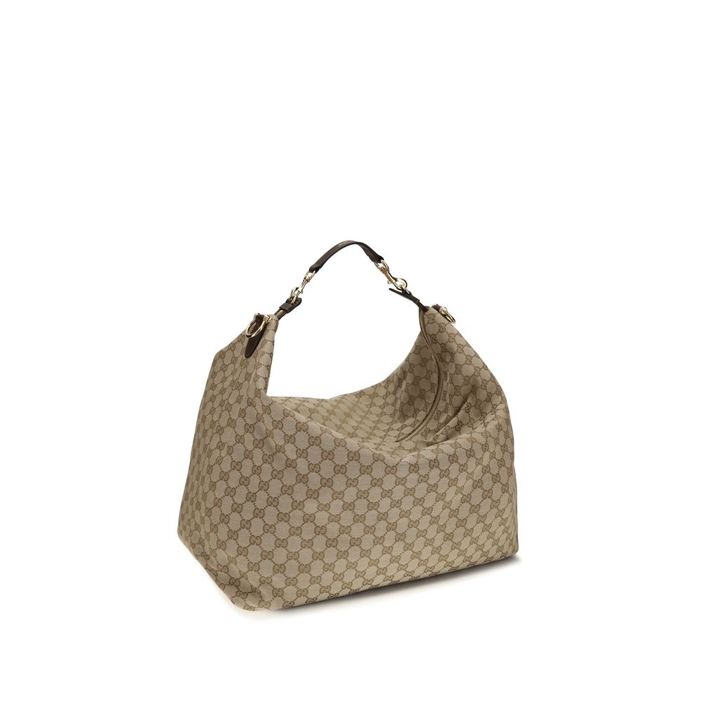 Beige Stoff-Schultertasche