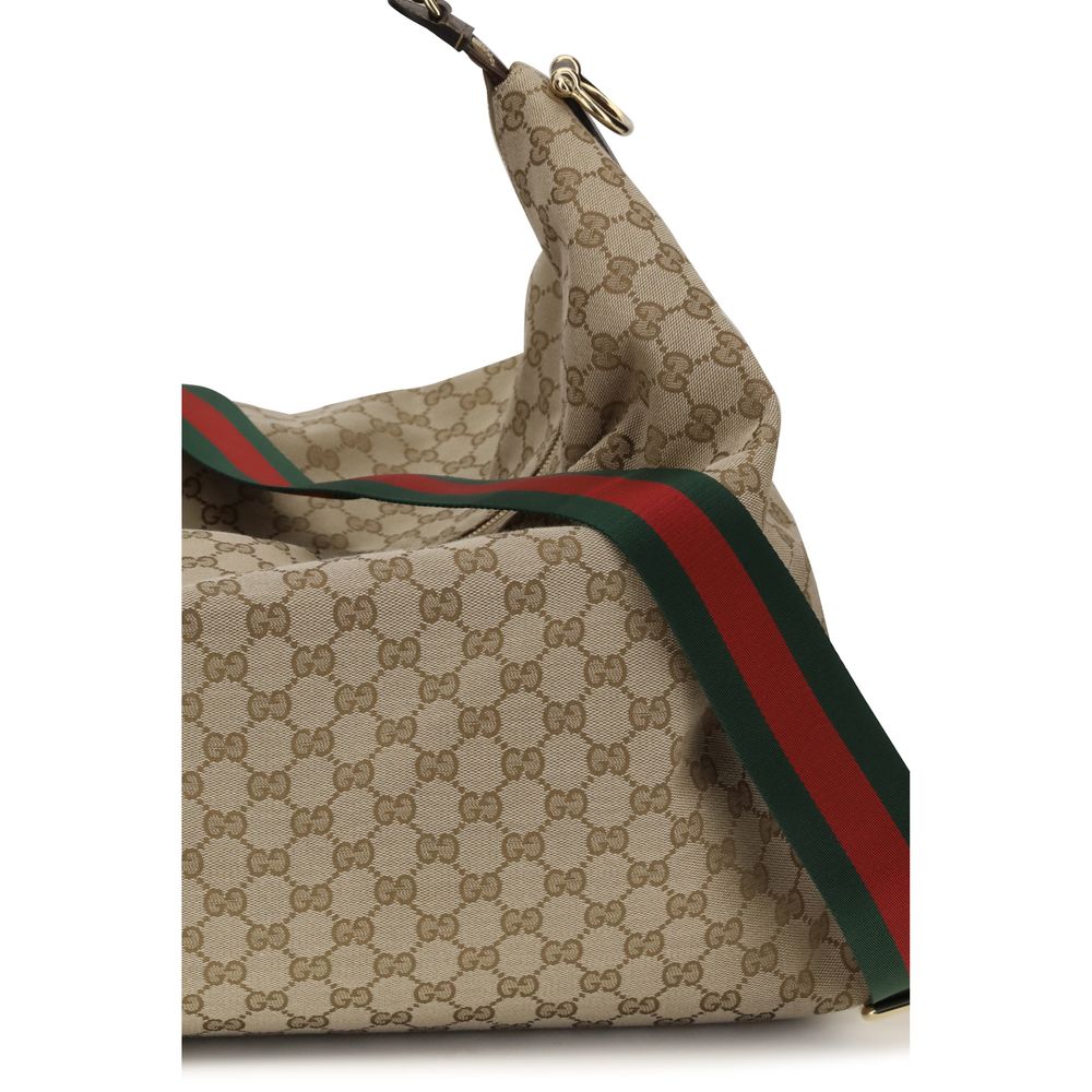 Beige Stoff-Schultertasche
