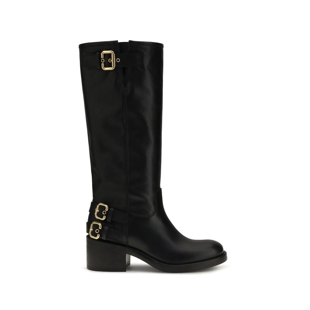 Schwarze Bos Taurus Flache Stiefel aus Kalbsleder