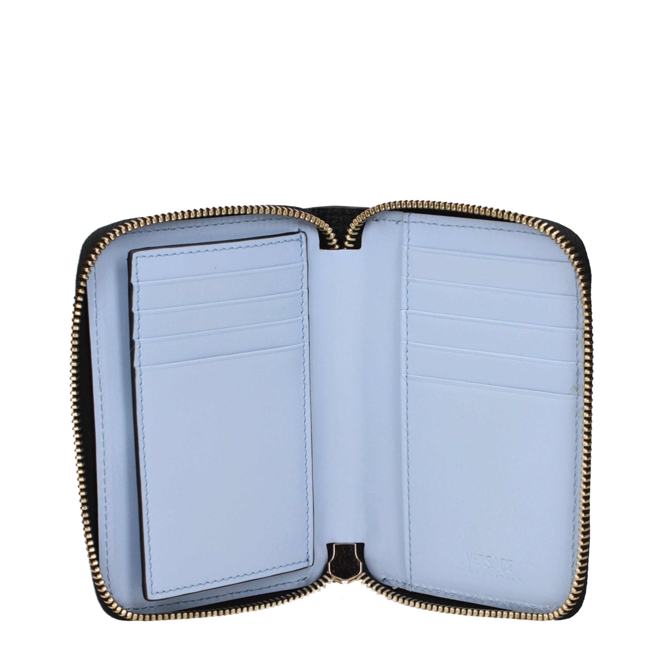 Black Leather Wallet with Front Logo by Versace
