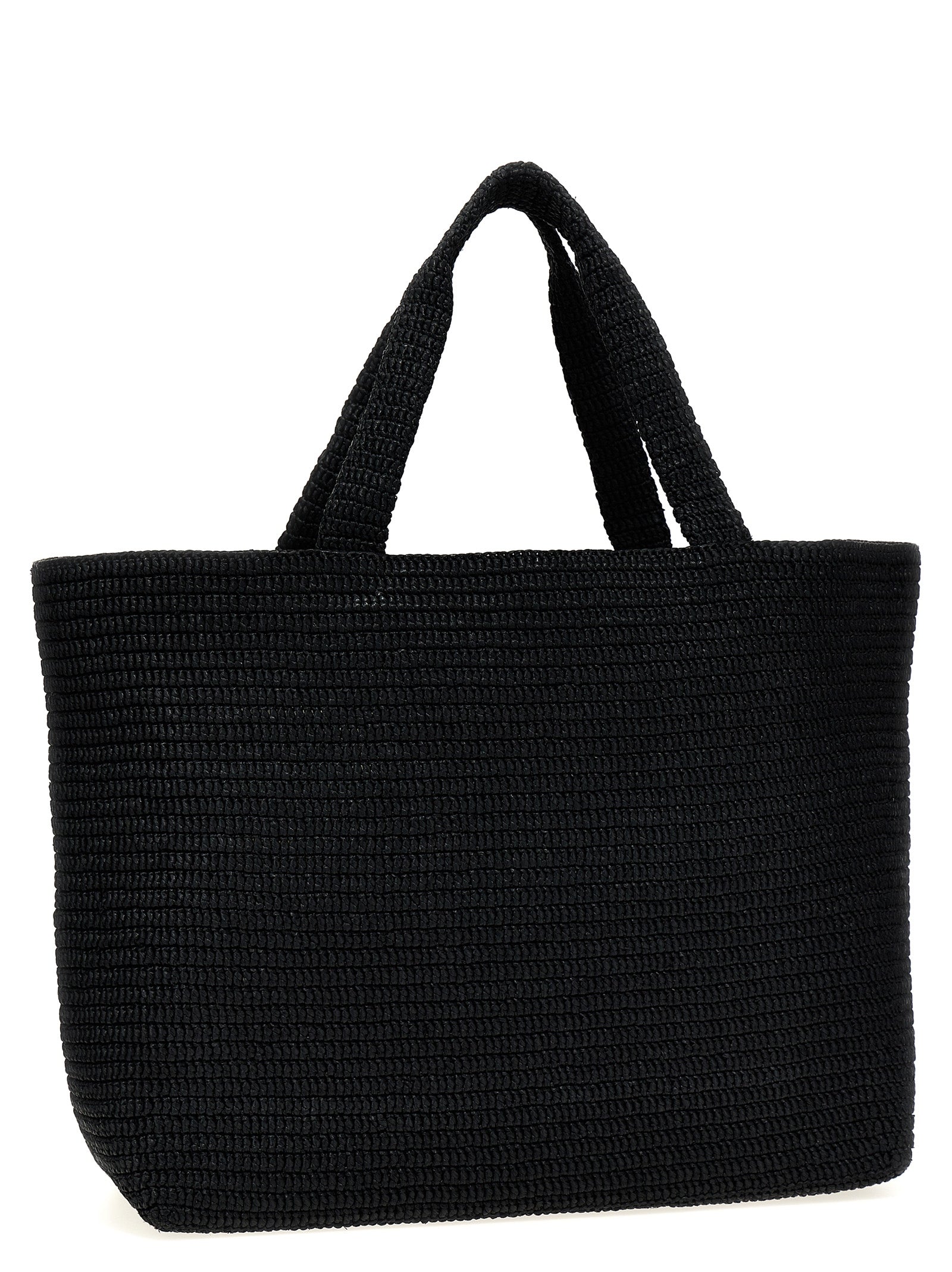 Saint Laurent Black Crochet Rafia Tote Viscose