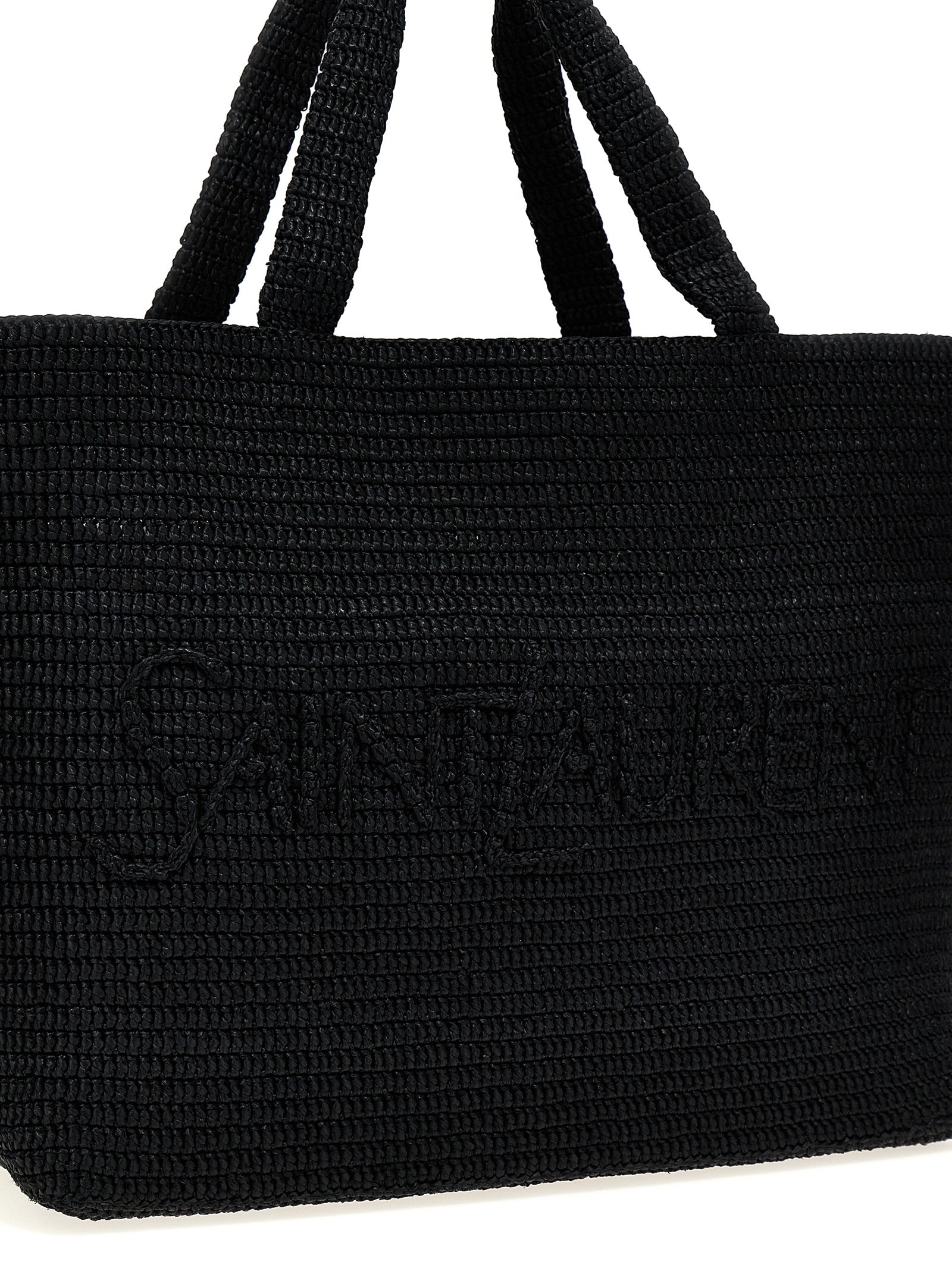 Saint Laurent Black Crochet Rafia Tote Viscose