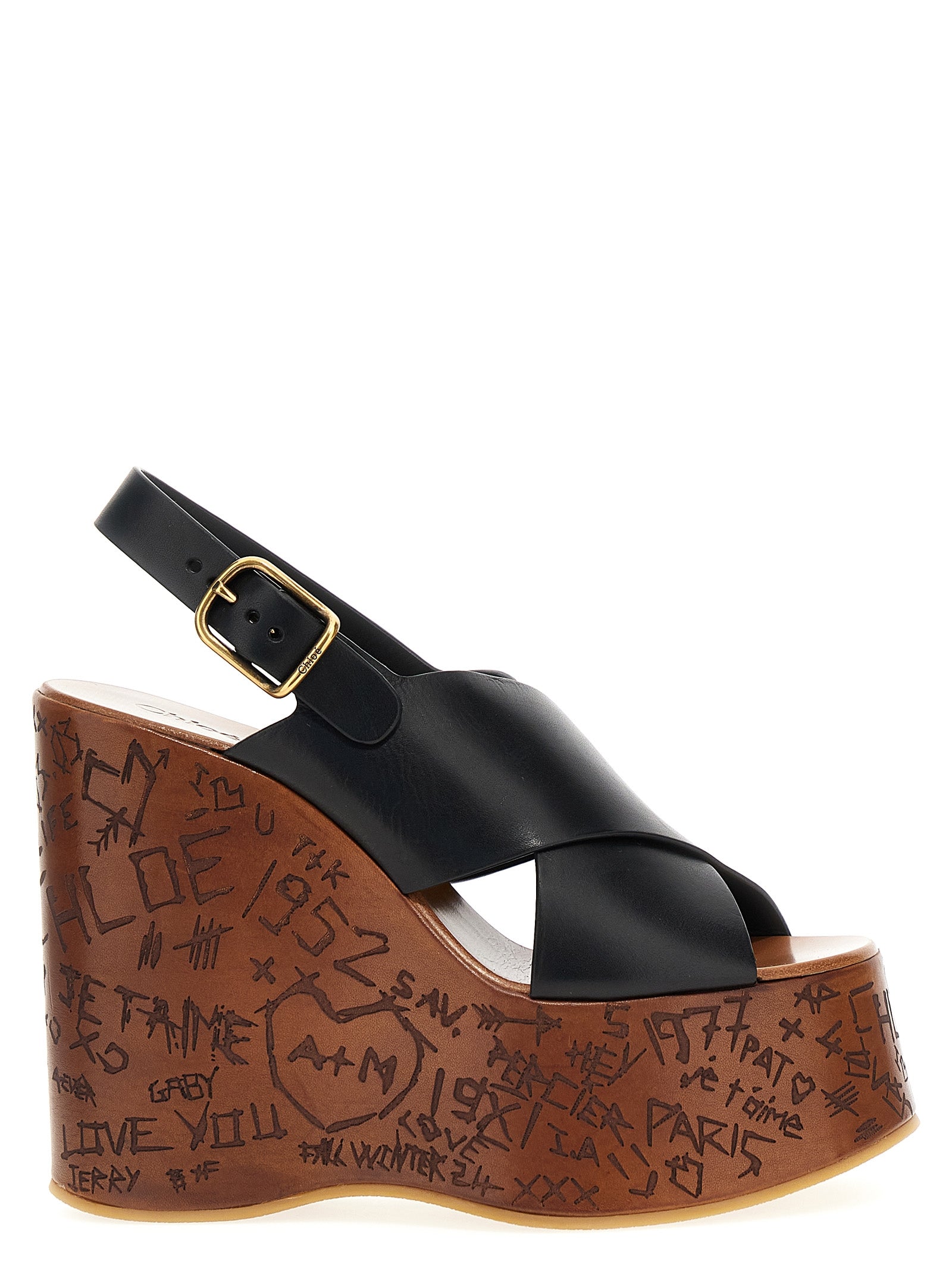 Chloé Black Maxime Wedge Sandals Leather