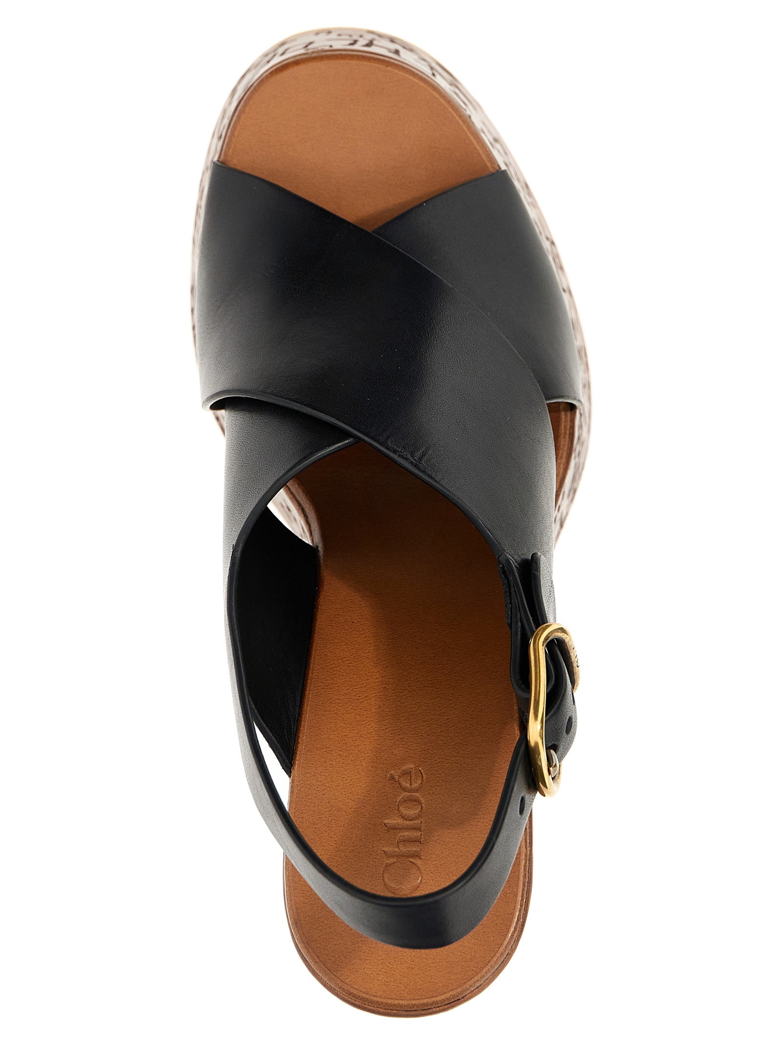 Chloé Black Maxime Wedge Sandals Leather